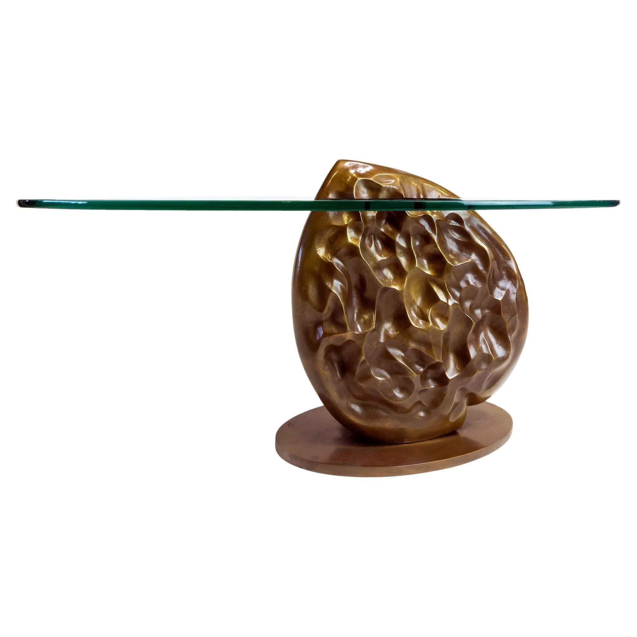 Table d'appoint en bronze et verre édition limitée Organic Textured Heart French Brown