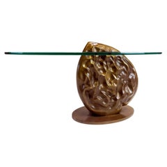 Table d'appoint en bronze et verre édition limitée Organic Textured Heart French Brown