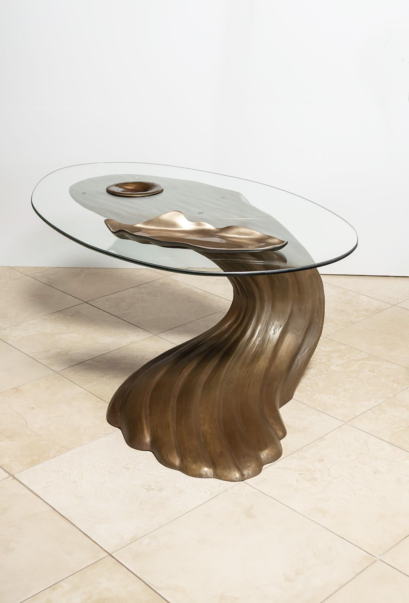 Table basse Wave en bronze et verre, édition limitée en vente 1
