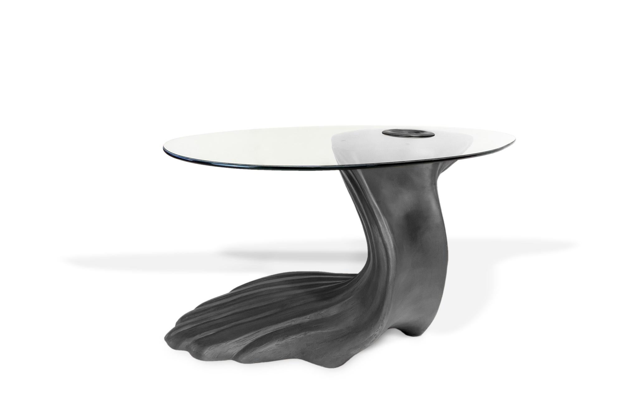 Moulage Table basse Wave en bronze et verre, édition limitée, patine noire en vente