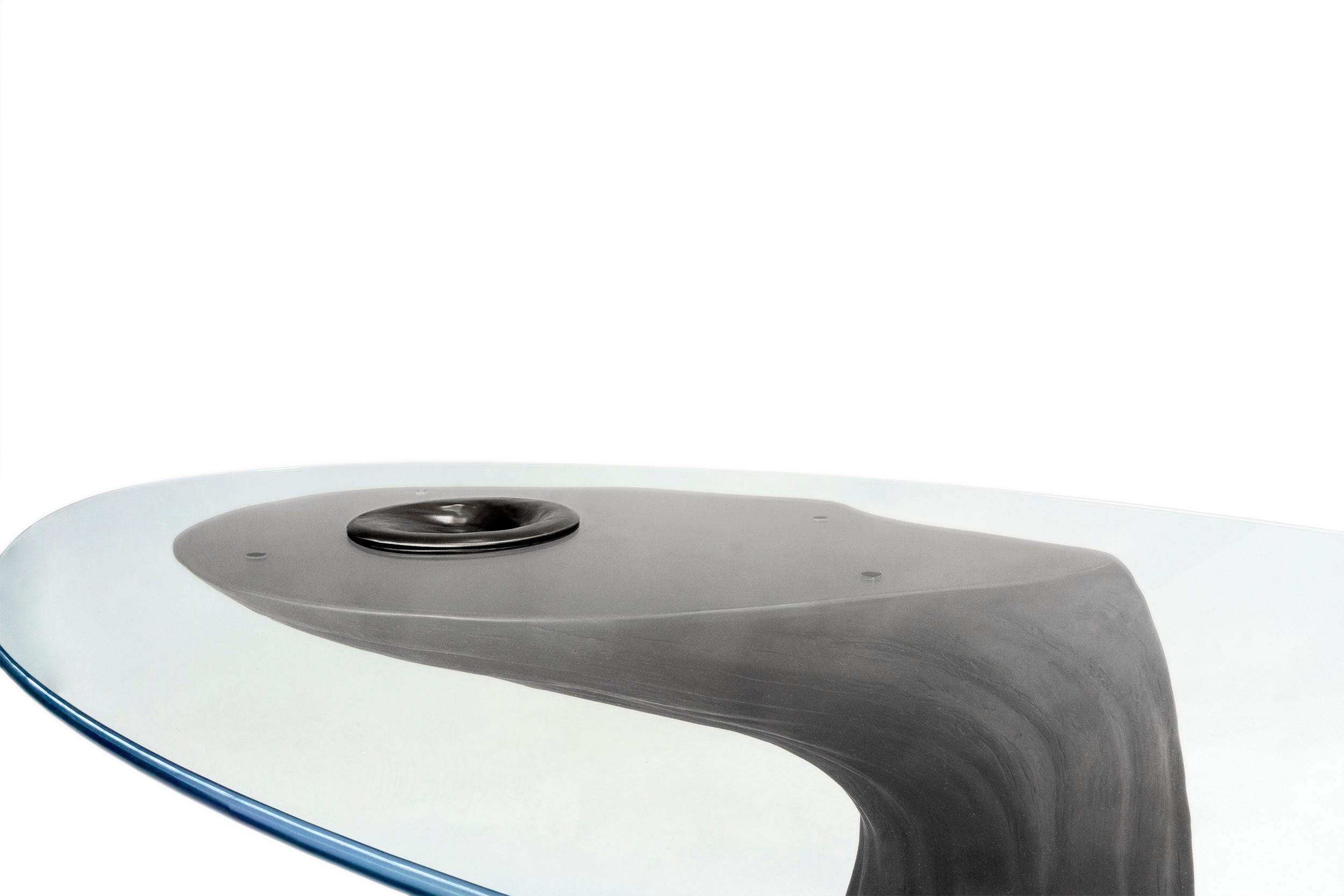 Bronze Table basse Wave en bronze et verre, édition limitée, patine noire en vente