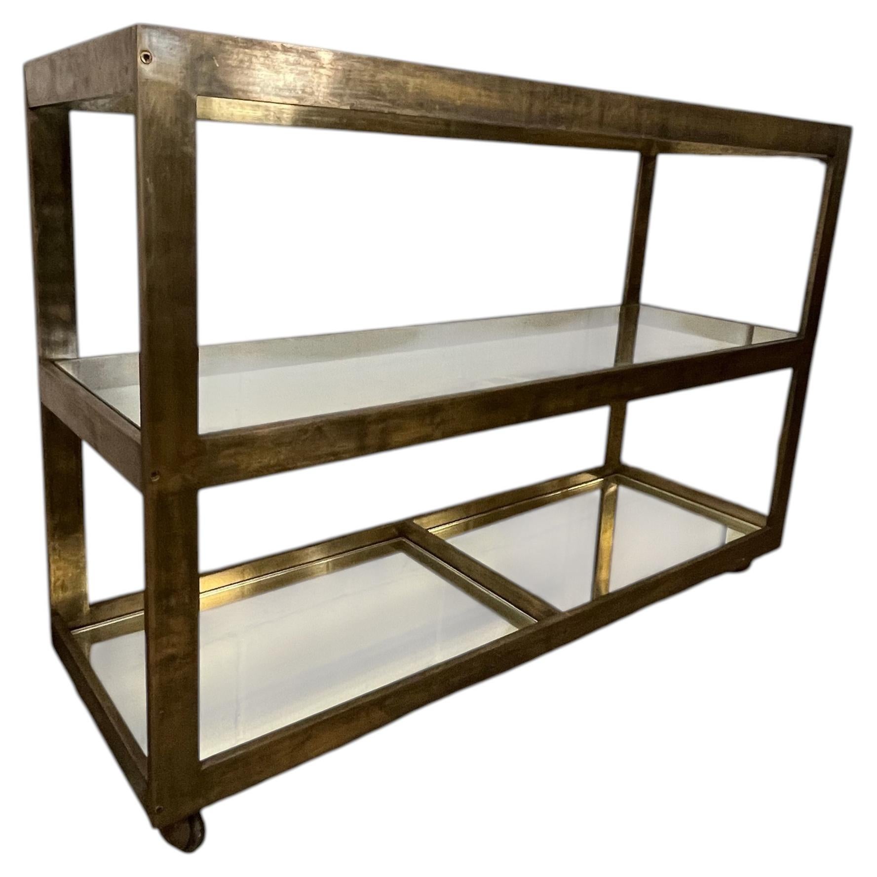 Bronze and Glass Mid Century Tiered Italian Bar Cart For Sale