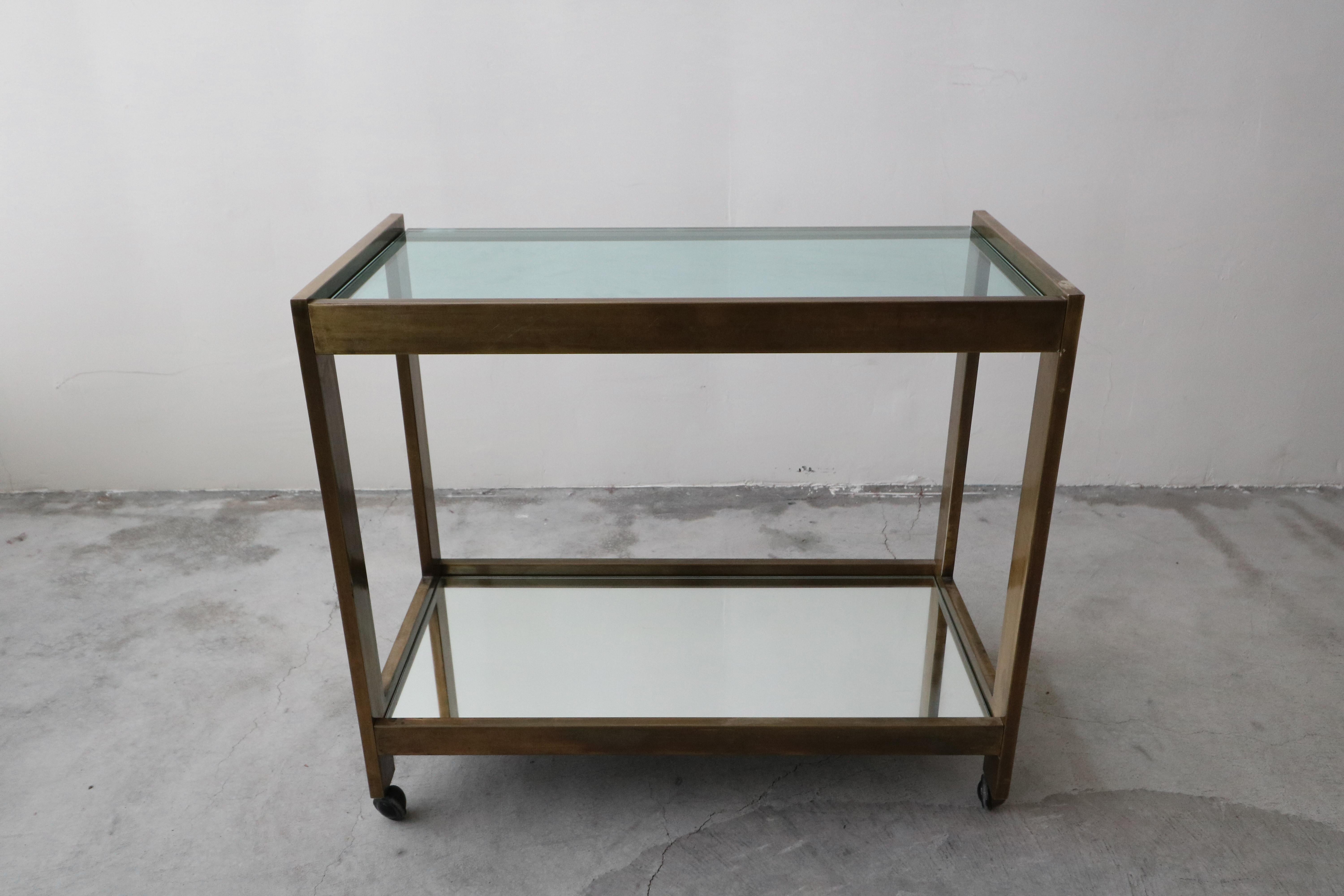 Bronze and Glass Midcentury Italian Bar Cart In Excellent Condition In Las Vegas, NV