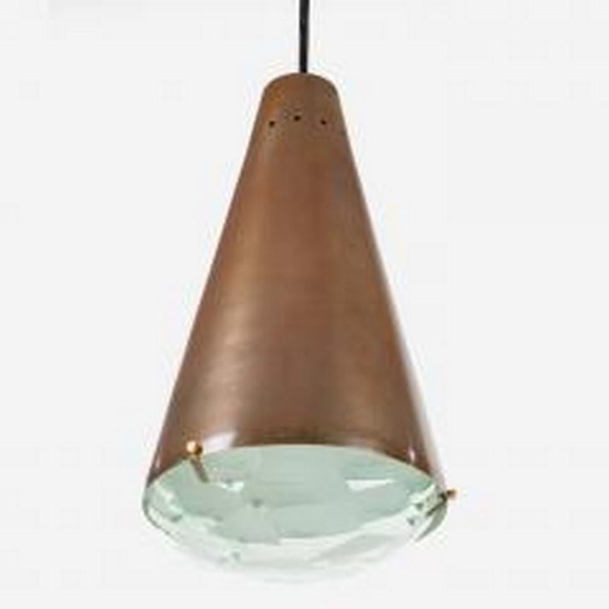 Mid-Century Modern Bronze and Glass Pendant Lamp by Max Ingrand for Fontana Arte For Sale