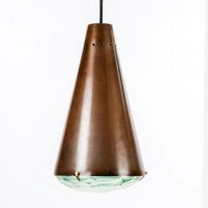Italian Bronze and Glass Pendant Lamp by Max Ingrand for Fontana Arte For Sale