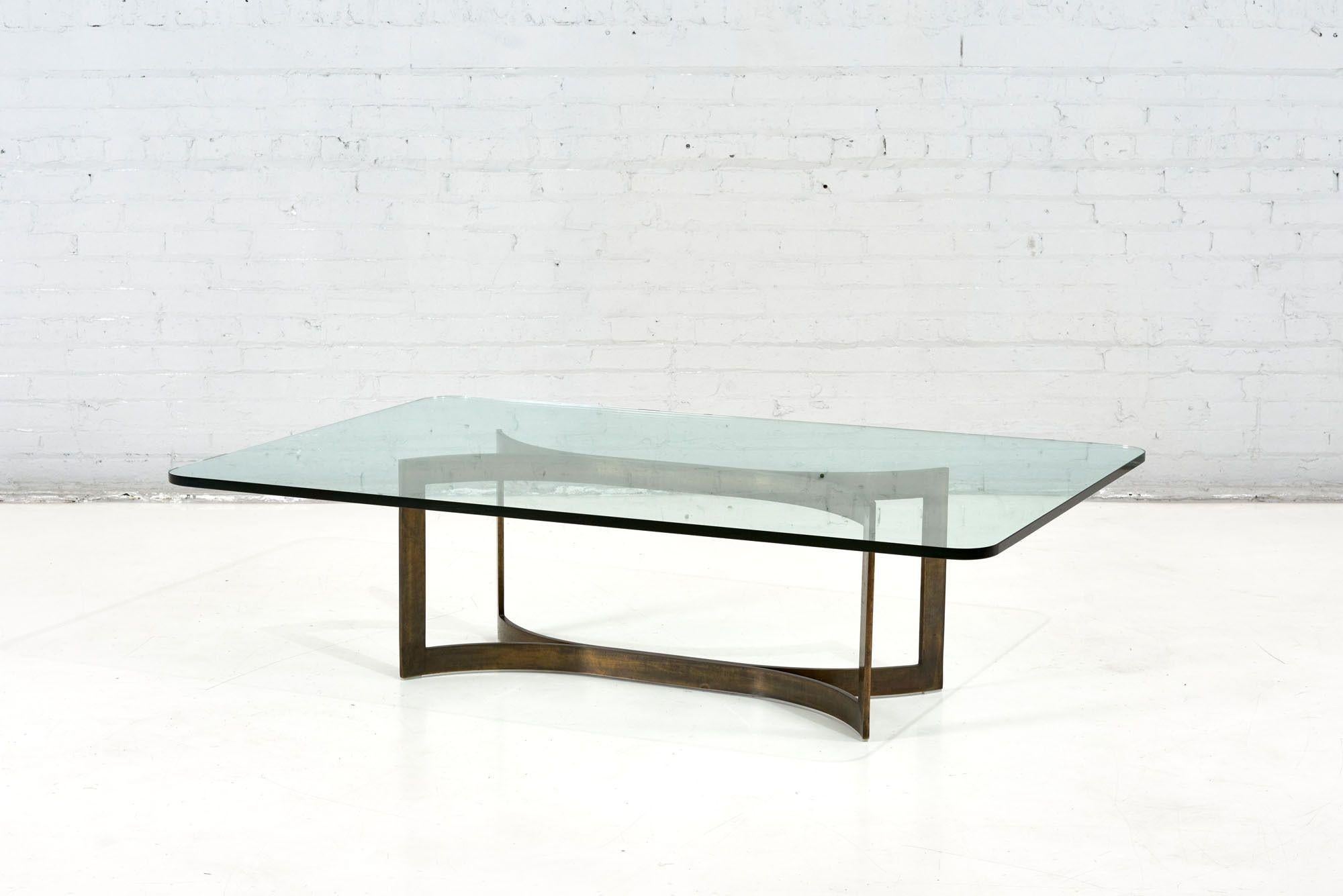 Mid-Century Modern Bronze and Glass Sculptural Coffee Table, Style of Pace 1960