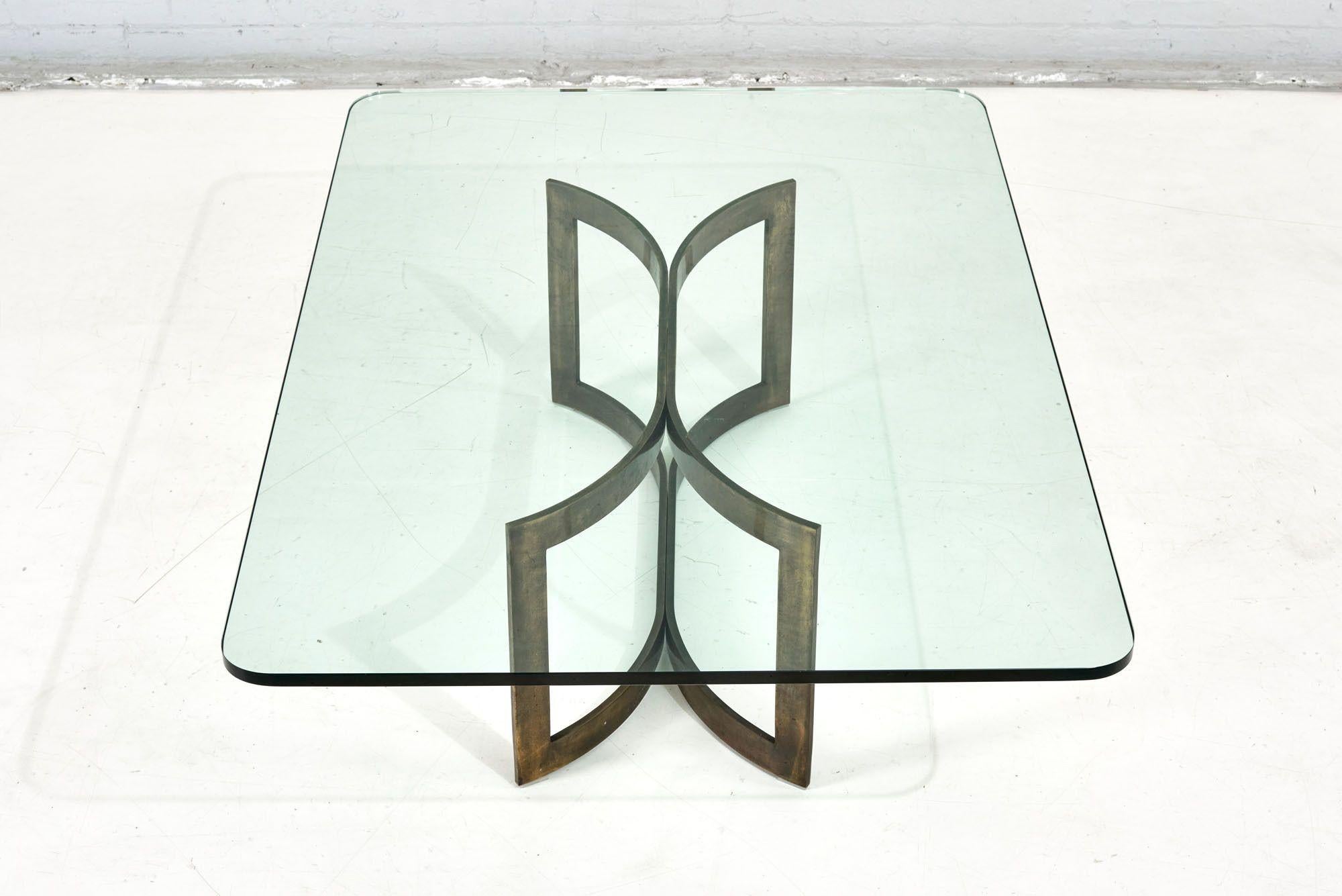 Bronze and Glass Sculptural Coffee Table, Style of Pace 1960 1