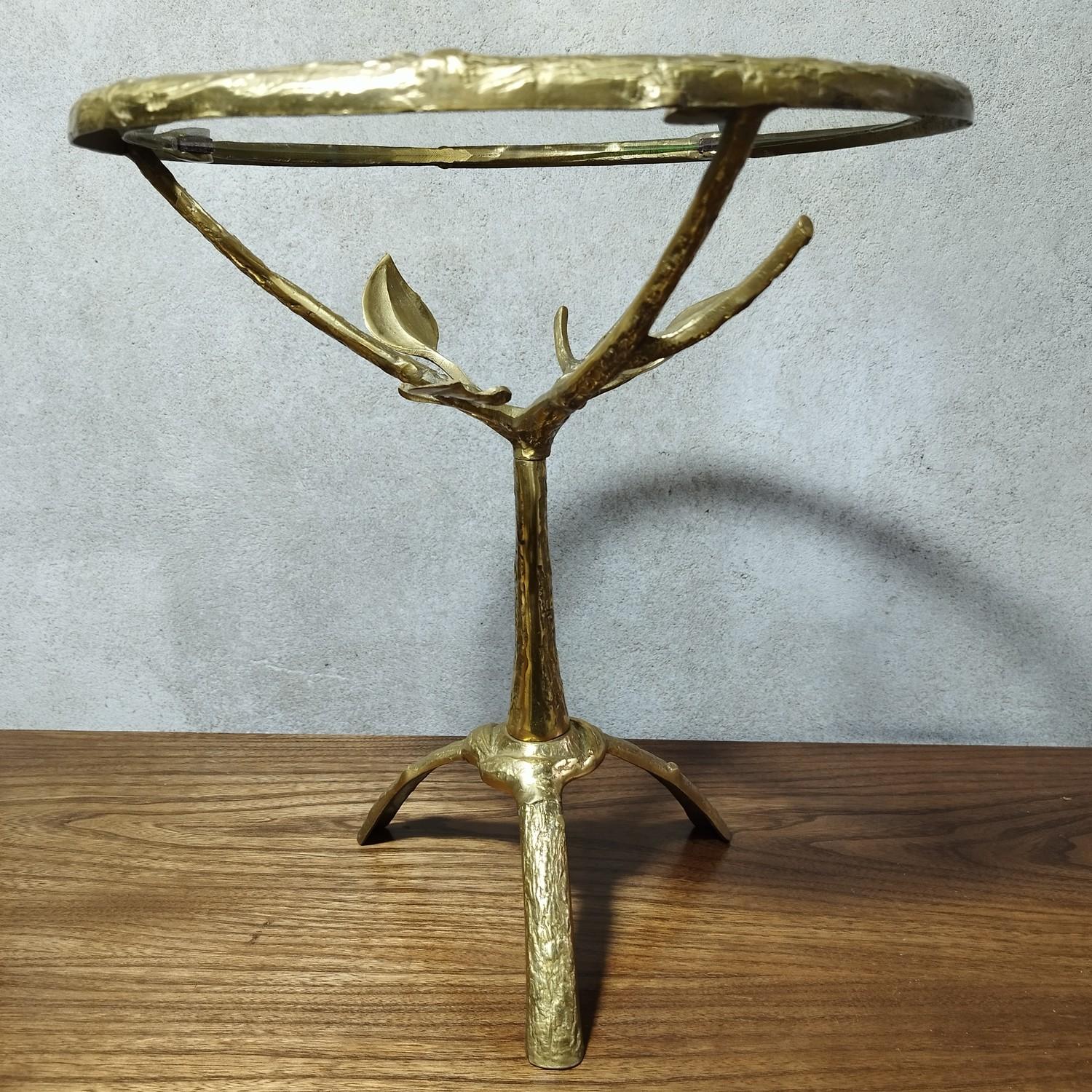 Bronze and glass small table depiciting branches and foliage, 1970's 7