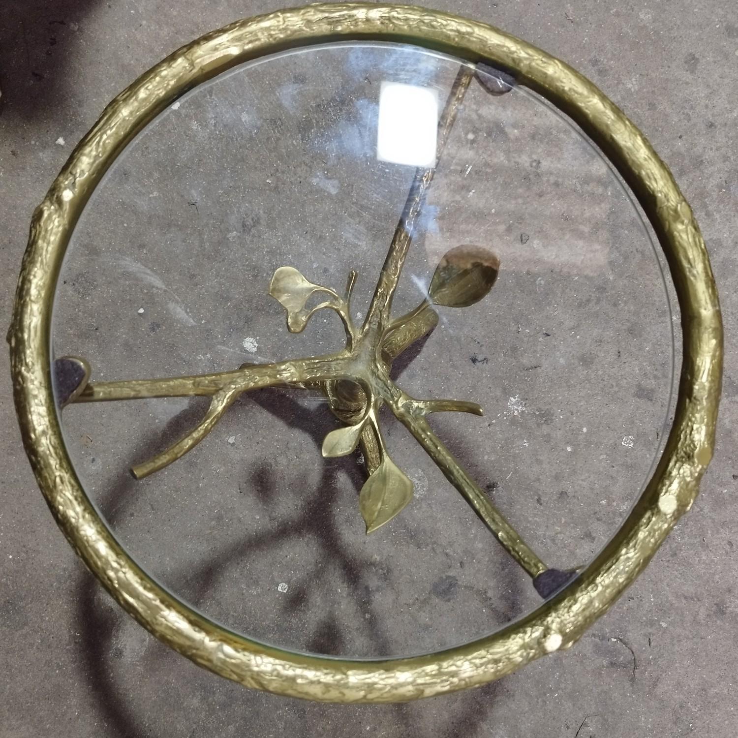 Bronze and glass small table depiciting branches and foliage, 1970's 8