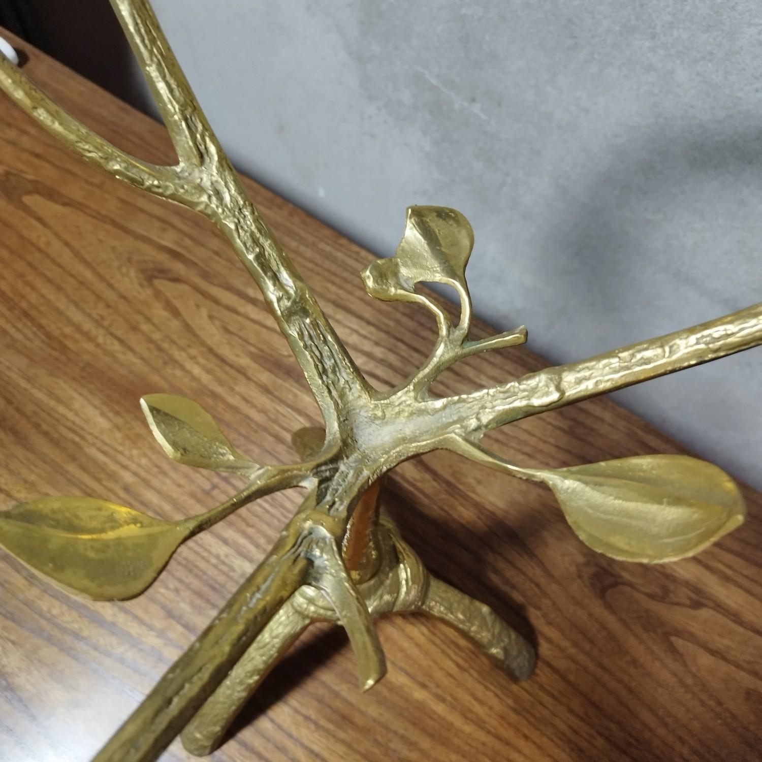 20th Century Bronze and glass small table depiciting branches and foliage, 1970's