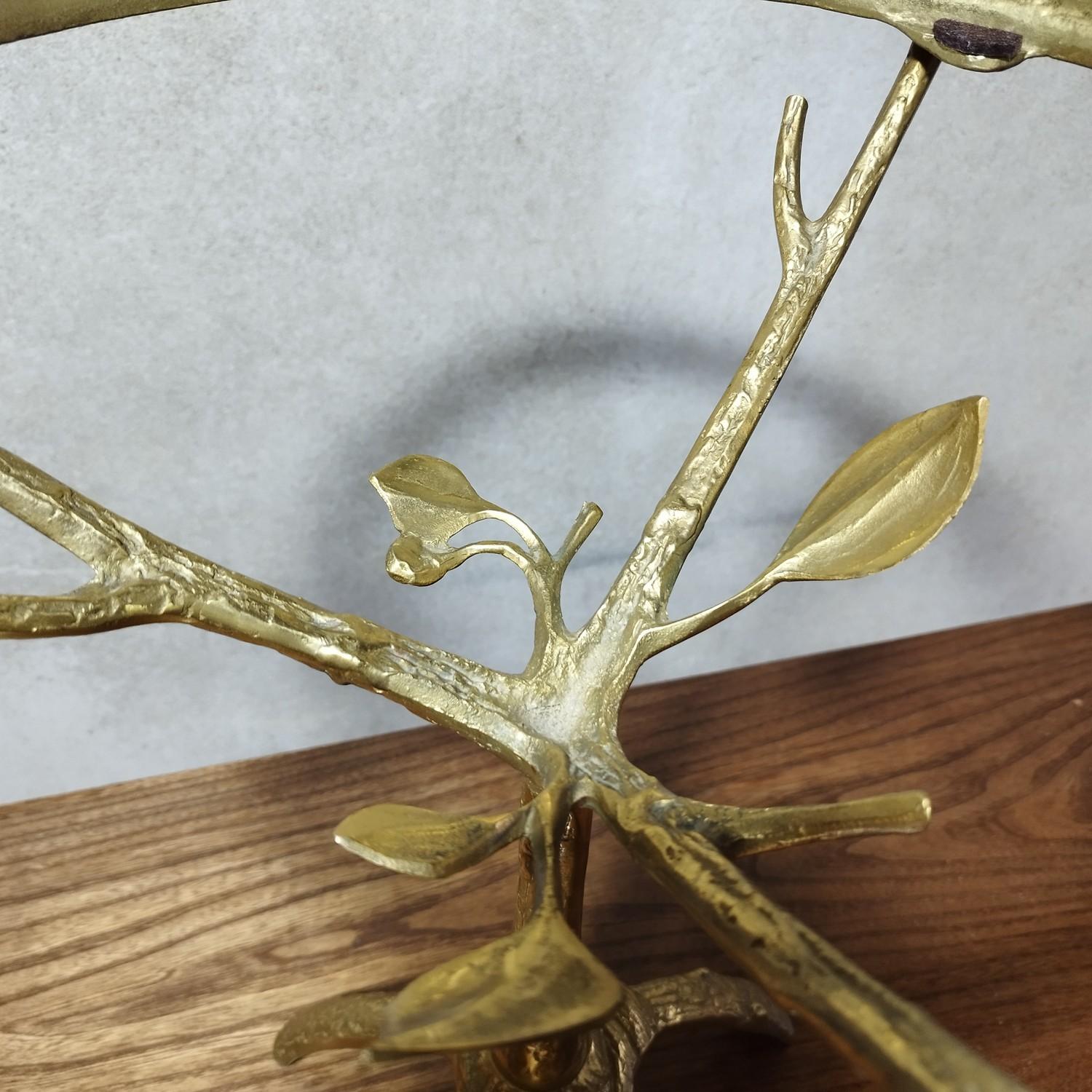 Bronze and glass small table depiciting branches and foliage, 1970's 1