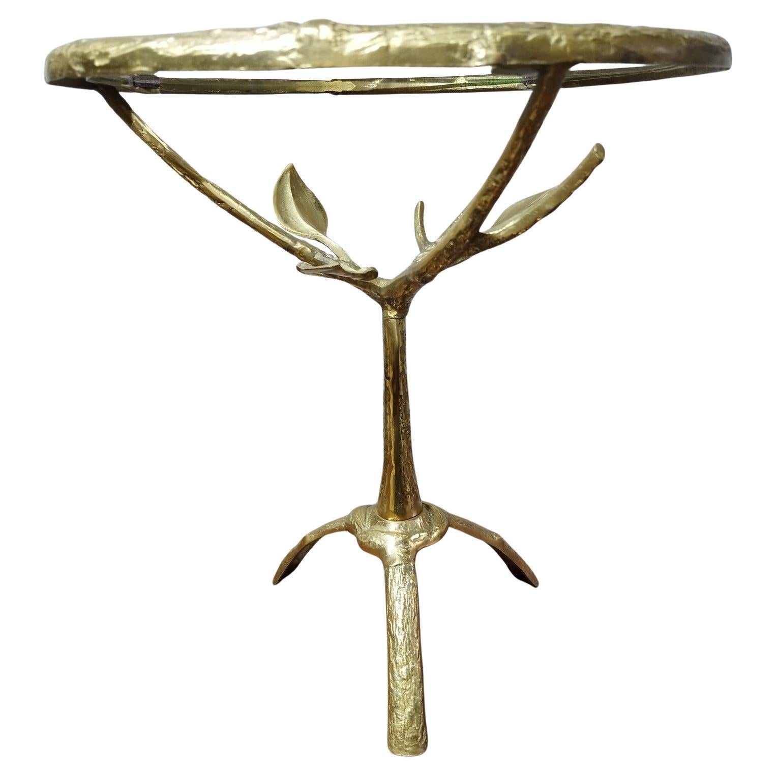 Bronze and glass small table depiciting branches and foliage, 1970's