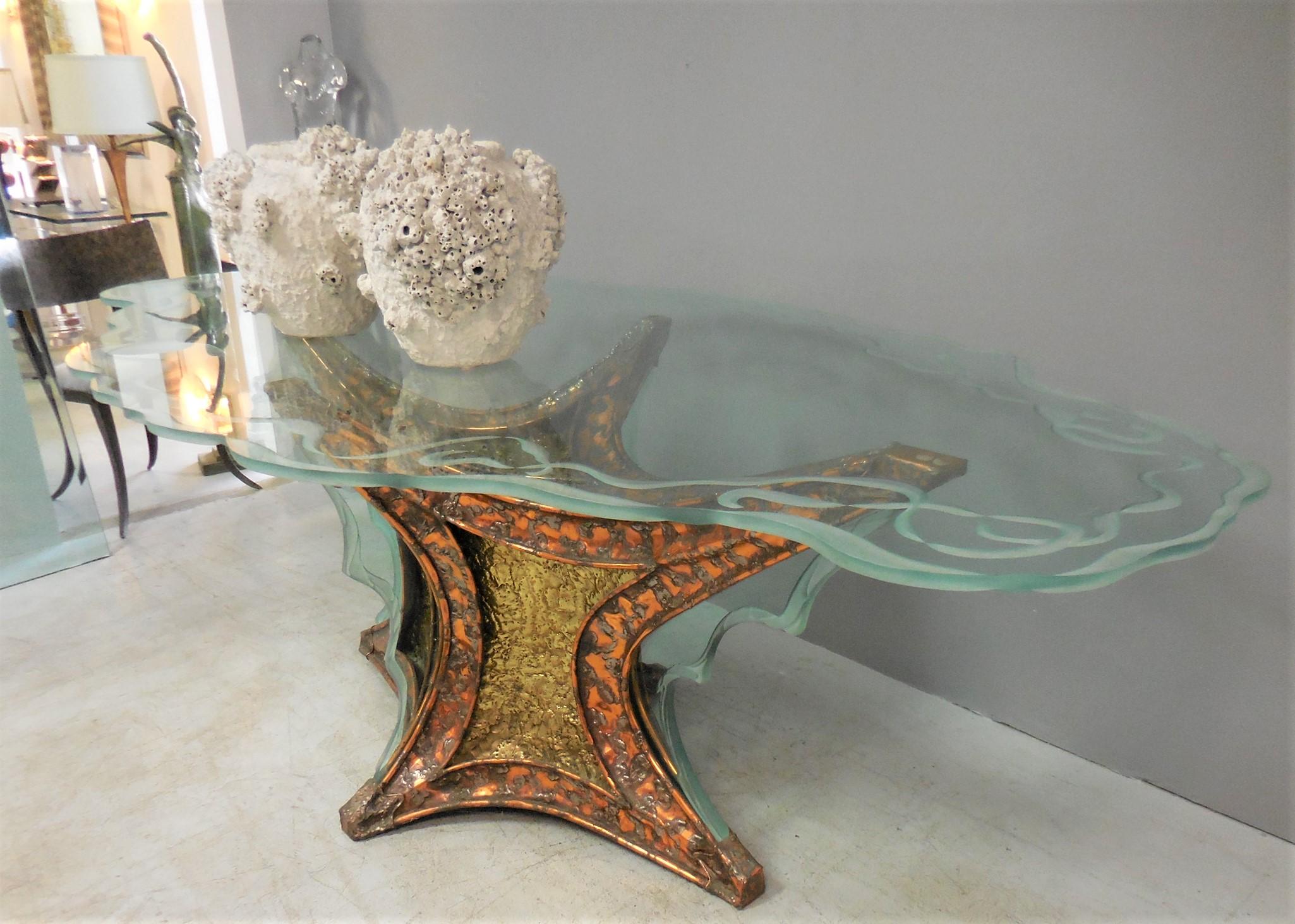 Bronze and Glass Studio Dining Table Attributed to Jacques Duval Brasseur, 1970s For Sale 3