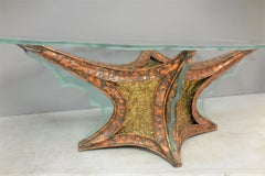 Bronze and Glass Studio Dining Table Attributed to Jacques Duval Brasseur, 1970s