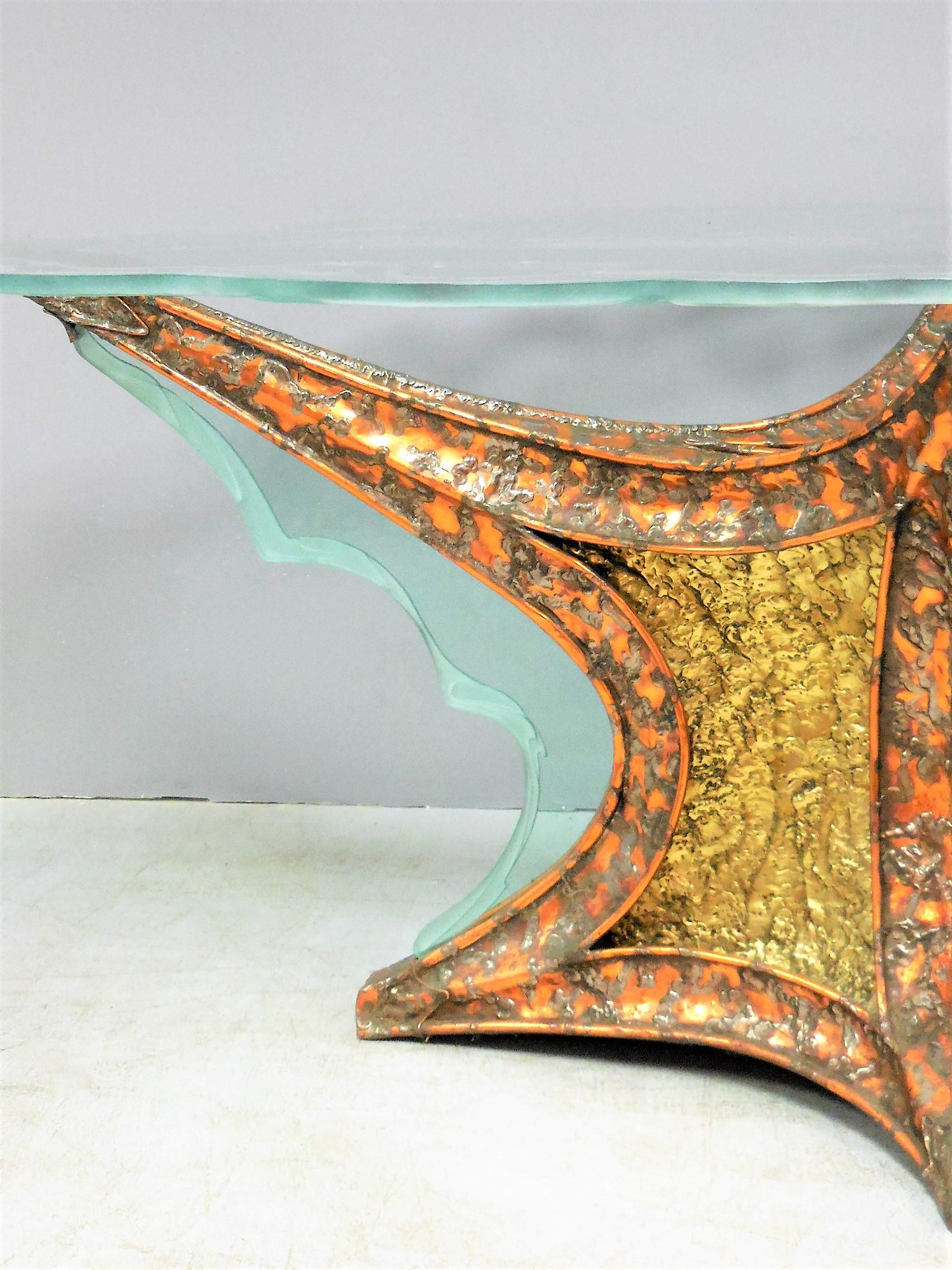 Esstisch aus Bronze und Glas, Jacques Duval Brasseur zugeschrieben, 1970er Jahre (Radiert) im Angebot