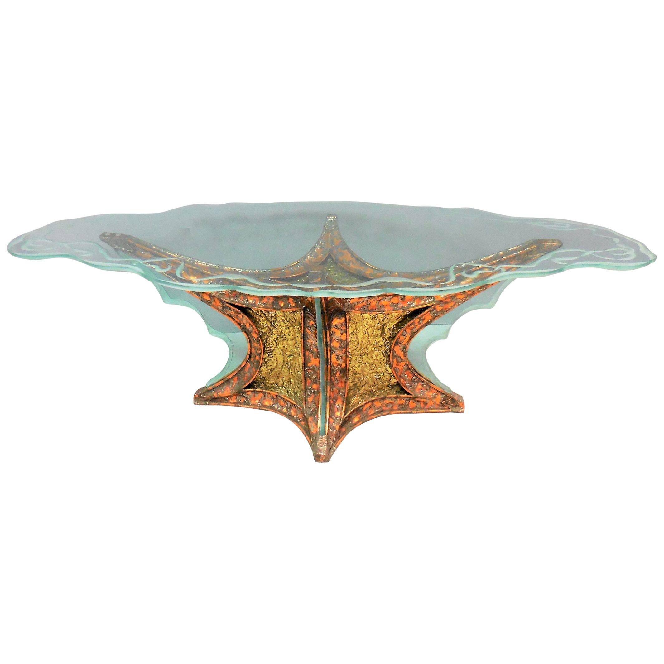 Bronze and Glass Studio Dining Table Attributed to Jacques Duval Brasseur, 1970s