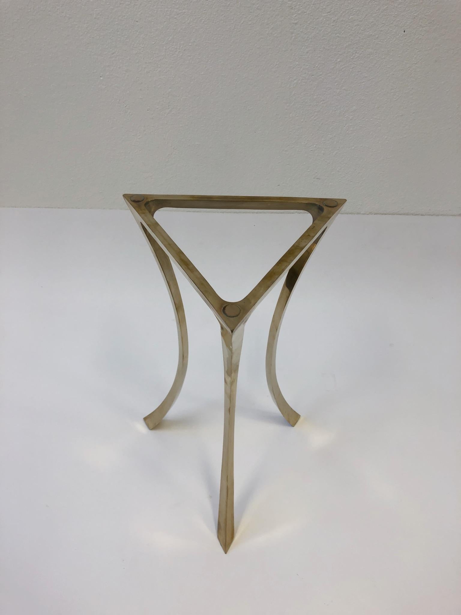 Post-Modern Bronze and Glass Tri-Pod Occasional Table For Sale