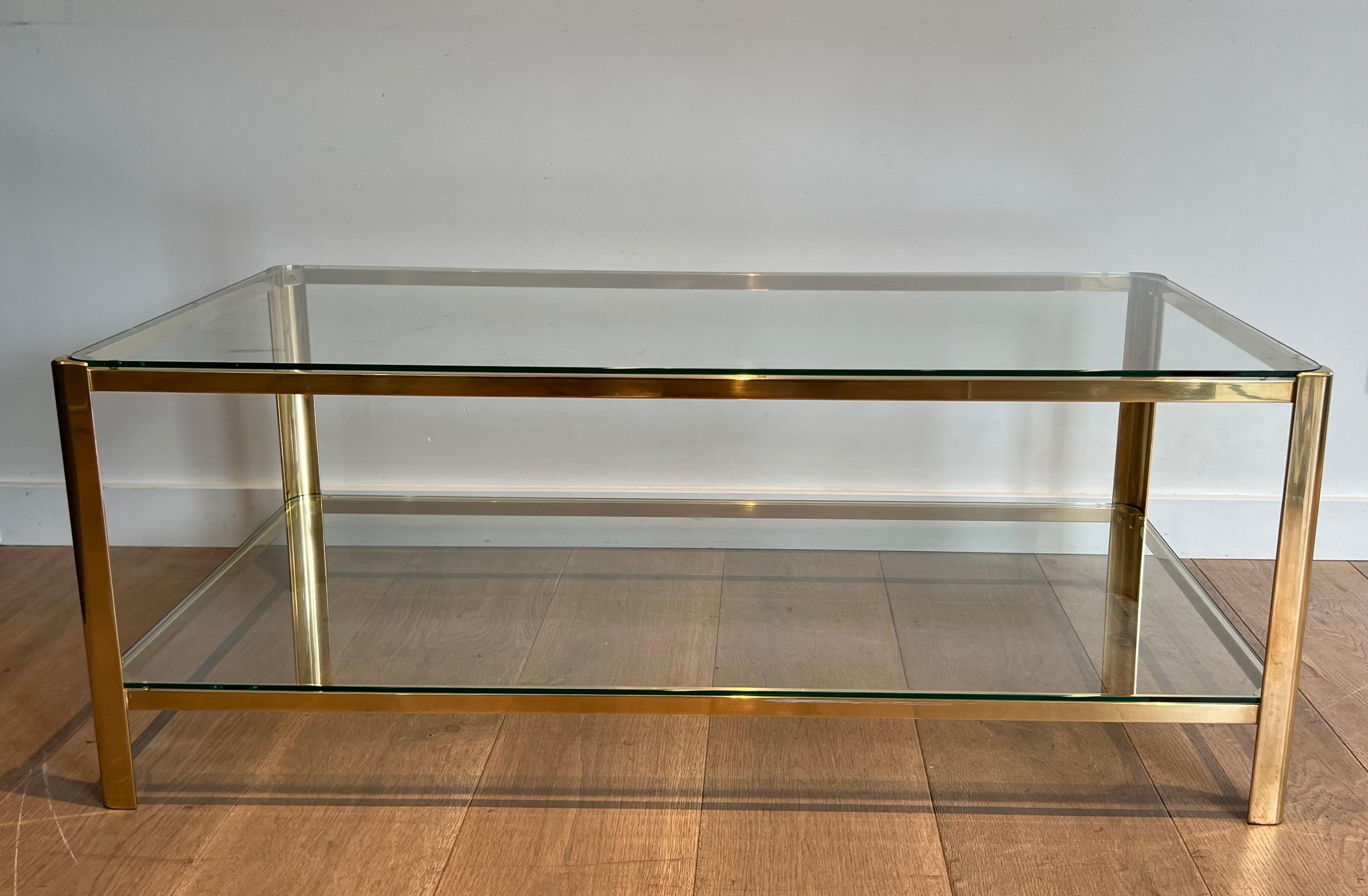 Bronze and Glass Two Tiers Coffee Table Signed Lepelletier and Stamped by Broncz For Sale 5