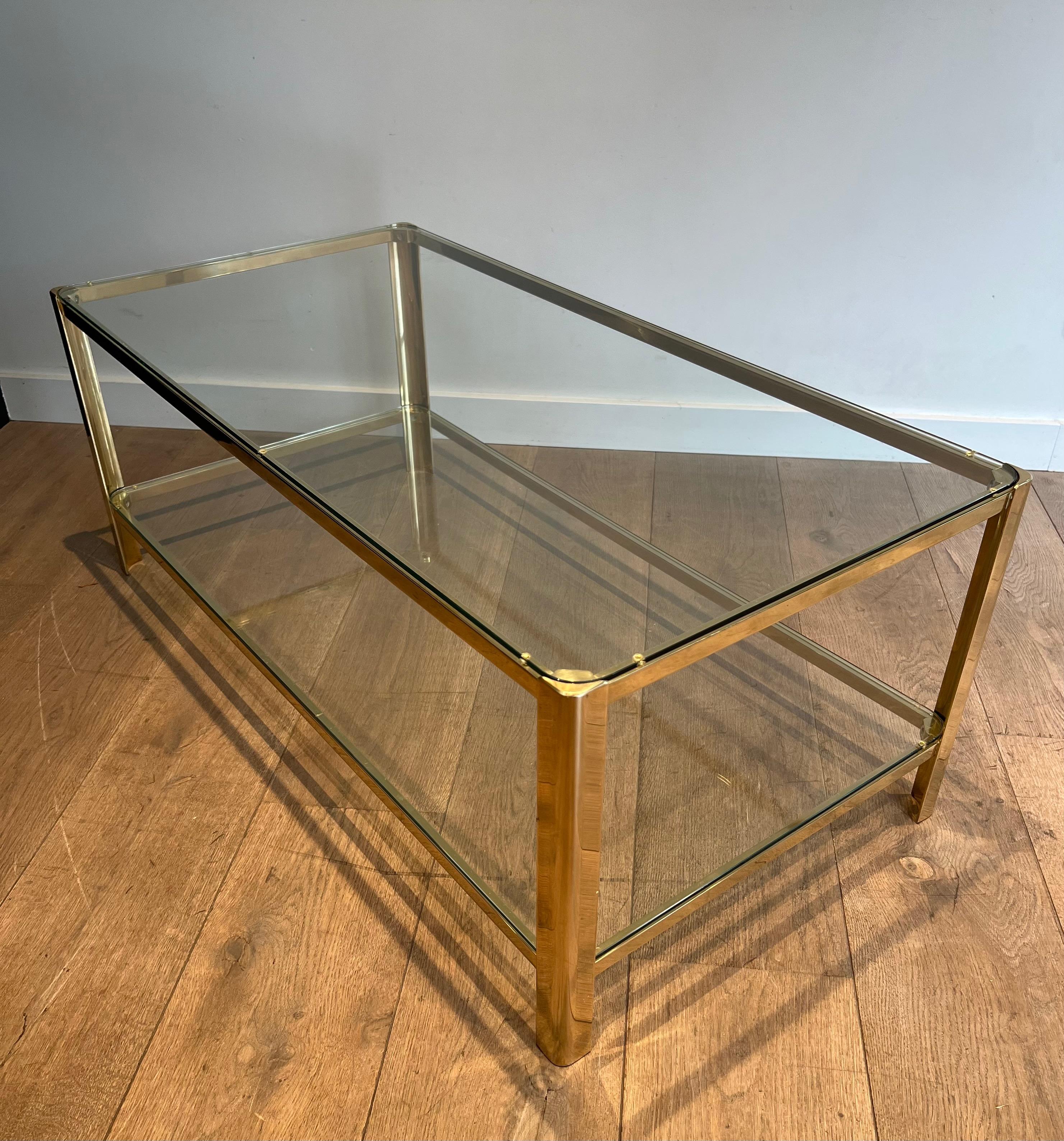 Bronze and Glass Two Tiers Coffee Table Signed Lepelletier and Stamped by Broncz For Sale 11