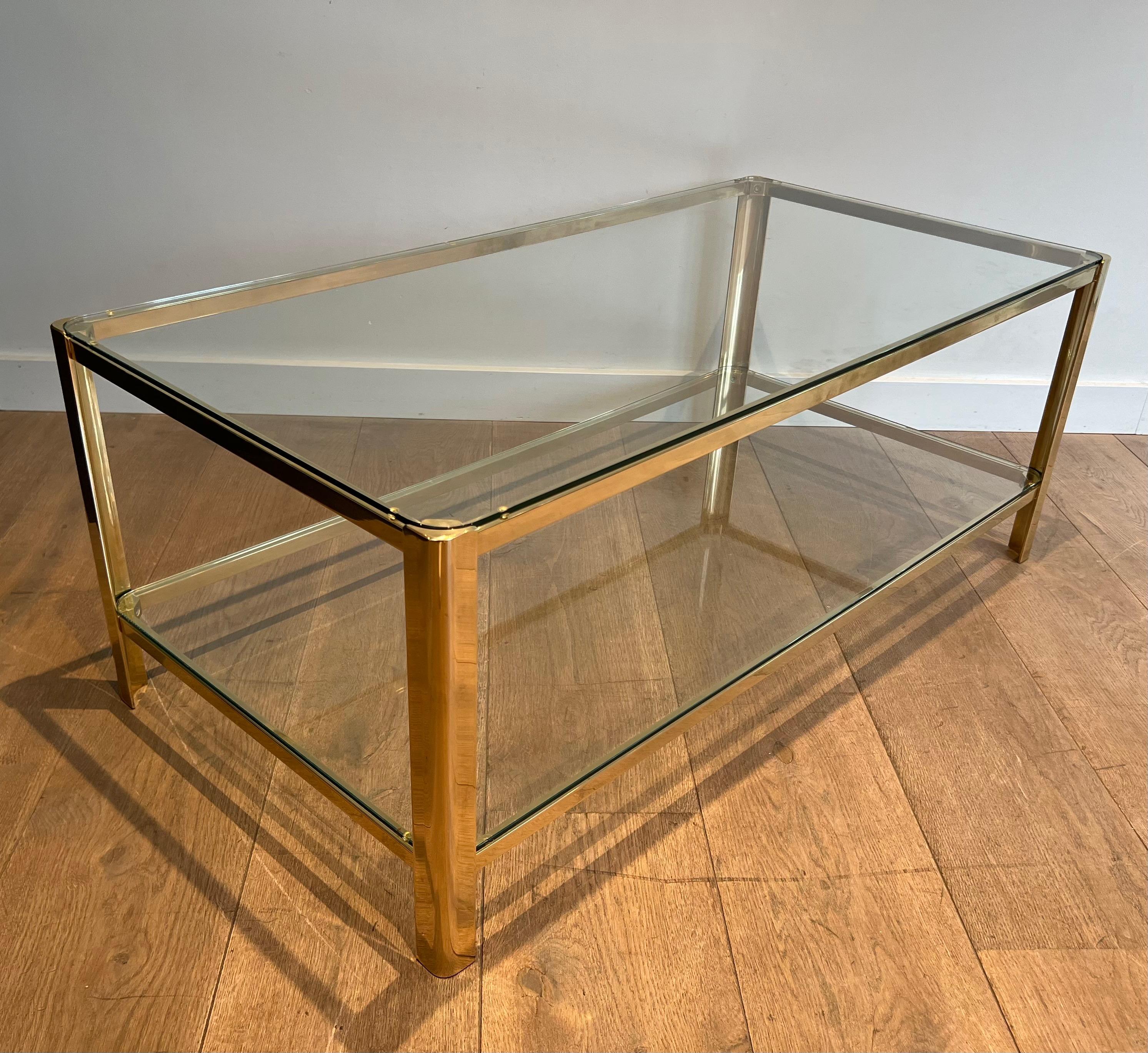 Mid-Century Modern Bronze and Glass Two Tiers Coffee Table Signed Lepelletier and Stamped by Broncz For Sale