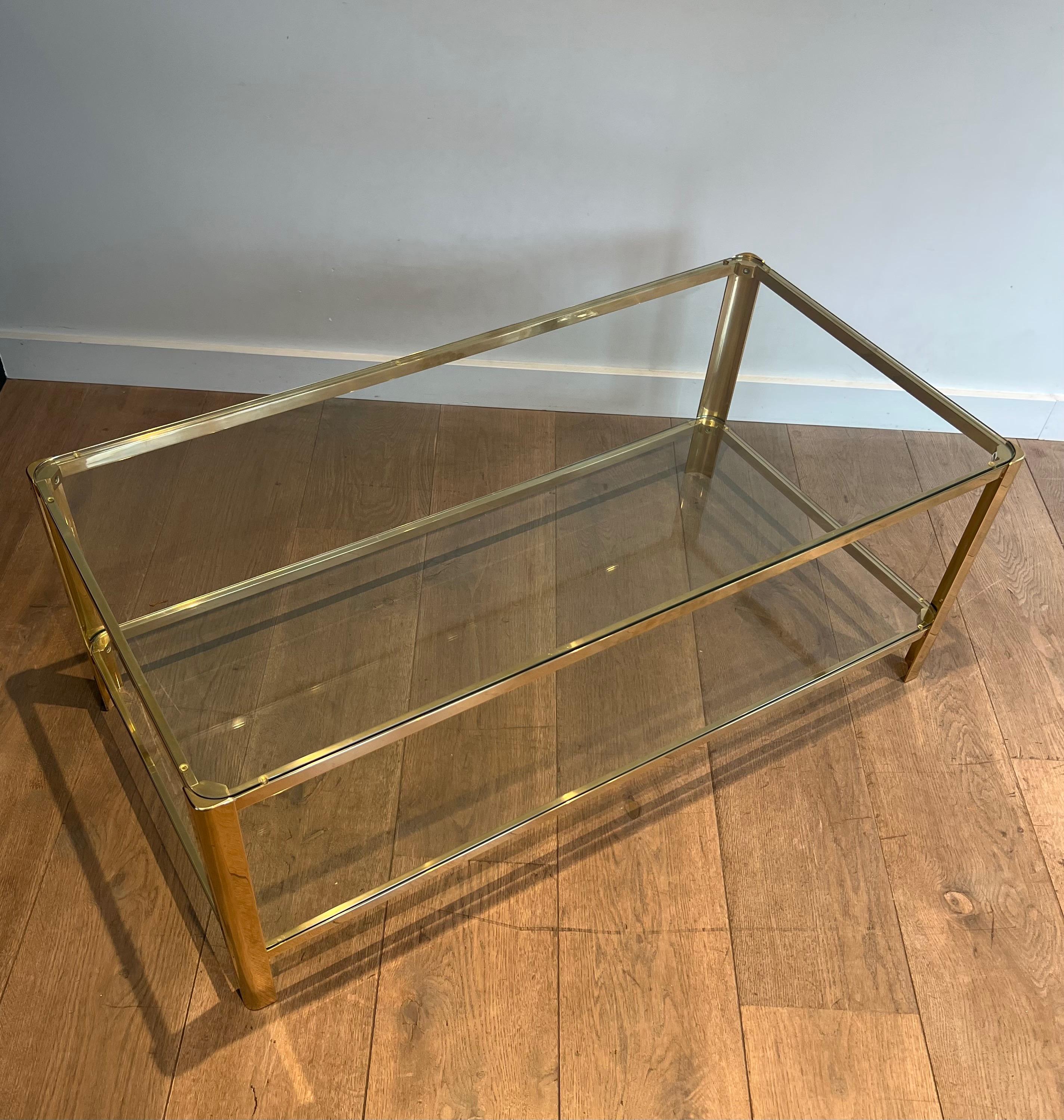 French Bronze and Glass Two Tiers Coffee Table Signed Lepelletier and Stamped by Broncz For Sale