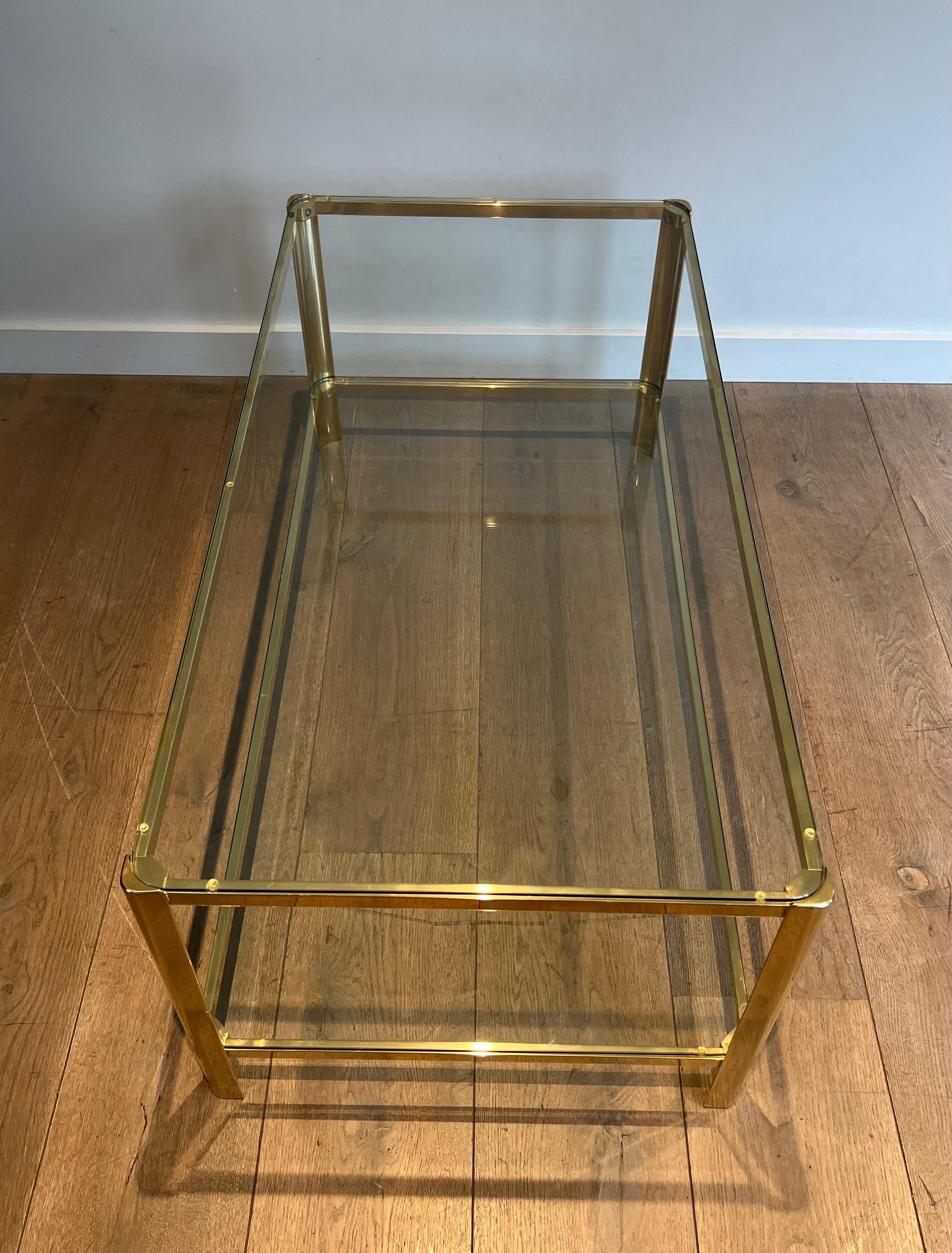 Bronze and Glass Two Tiers Coffee Table Signed Lepelletier and Stamped by Broncz In Good Condition For Sale In Marcq-en-Barœul, Hauts-de-France