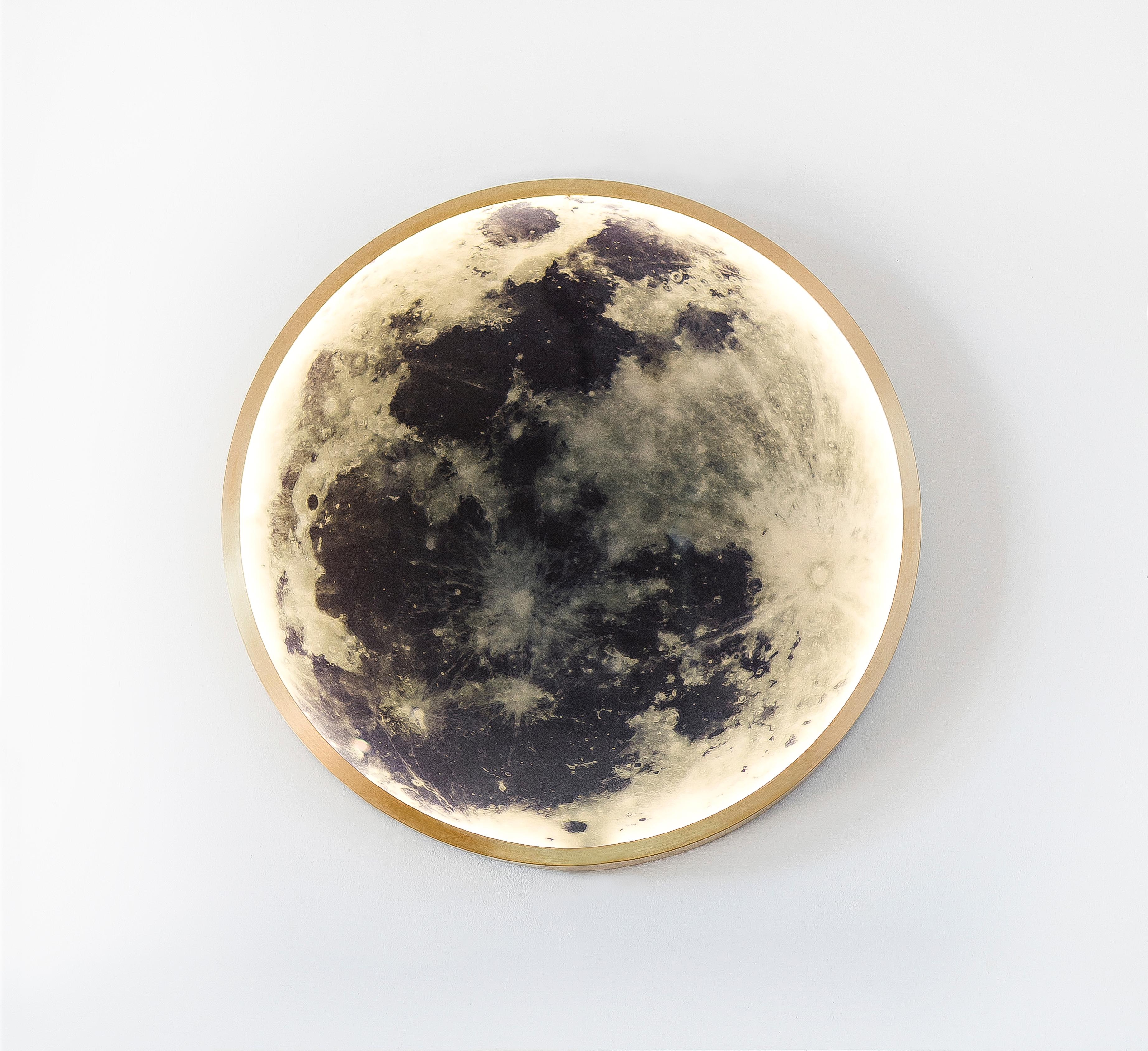 American Bronze and Glass Wall-Mounted Moon Light For Sale