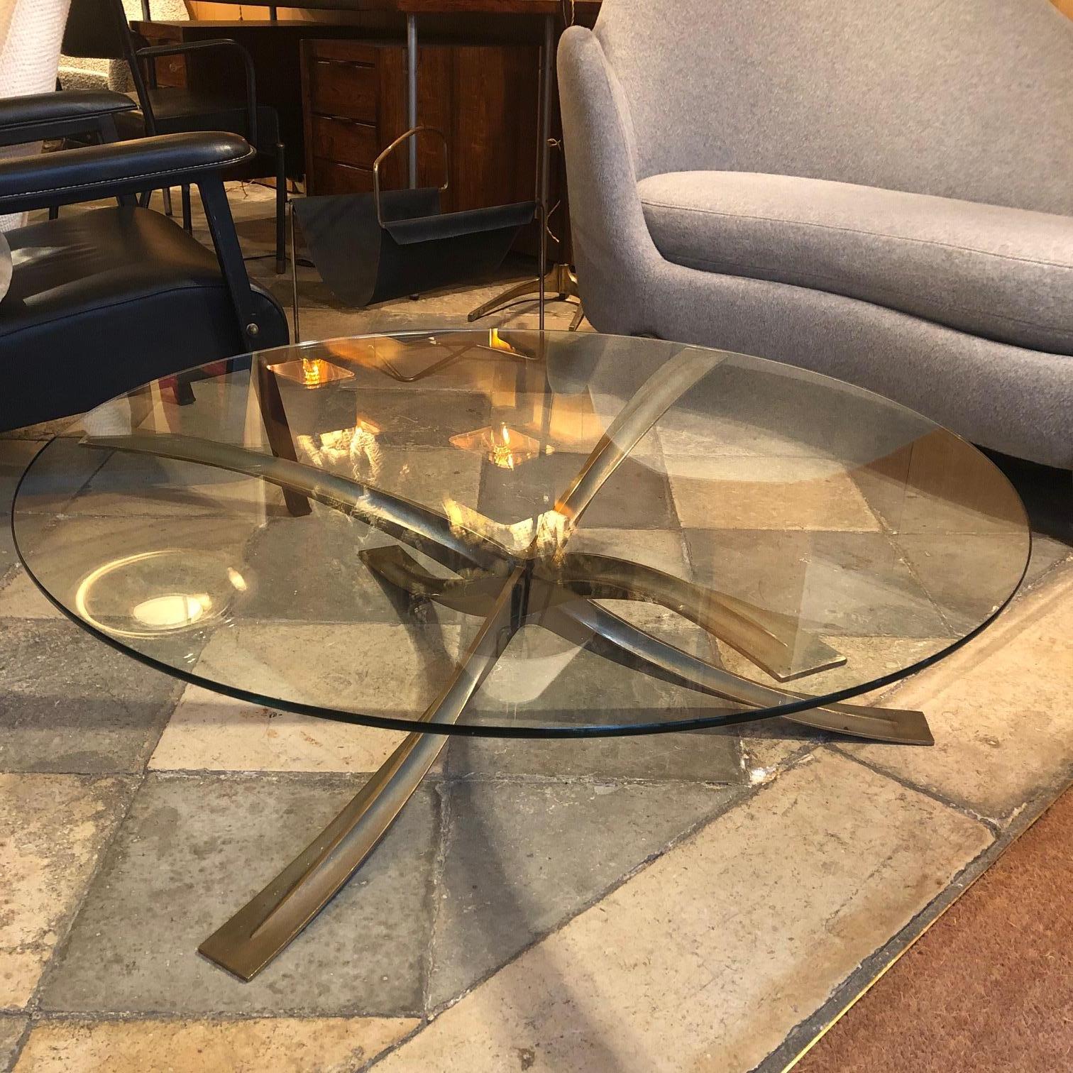 French Bronze and Glass Coffee Table by Michel Mangematin