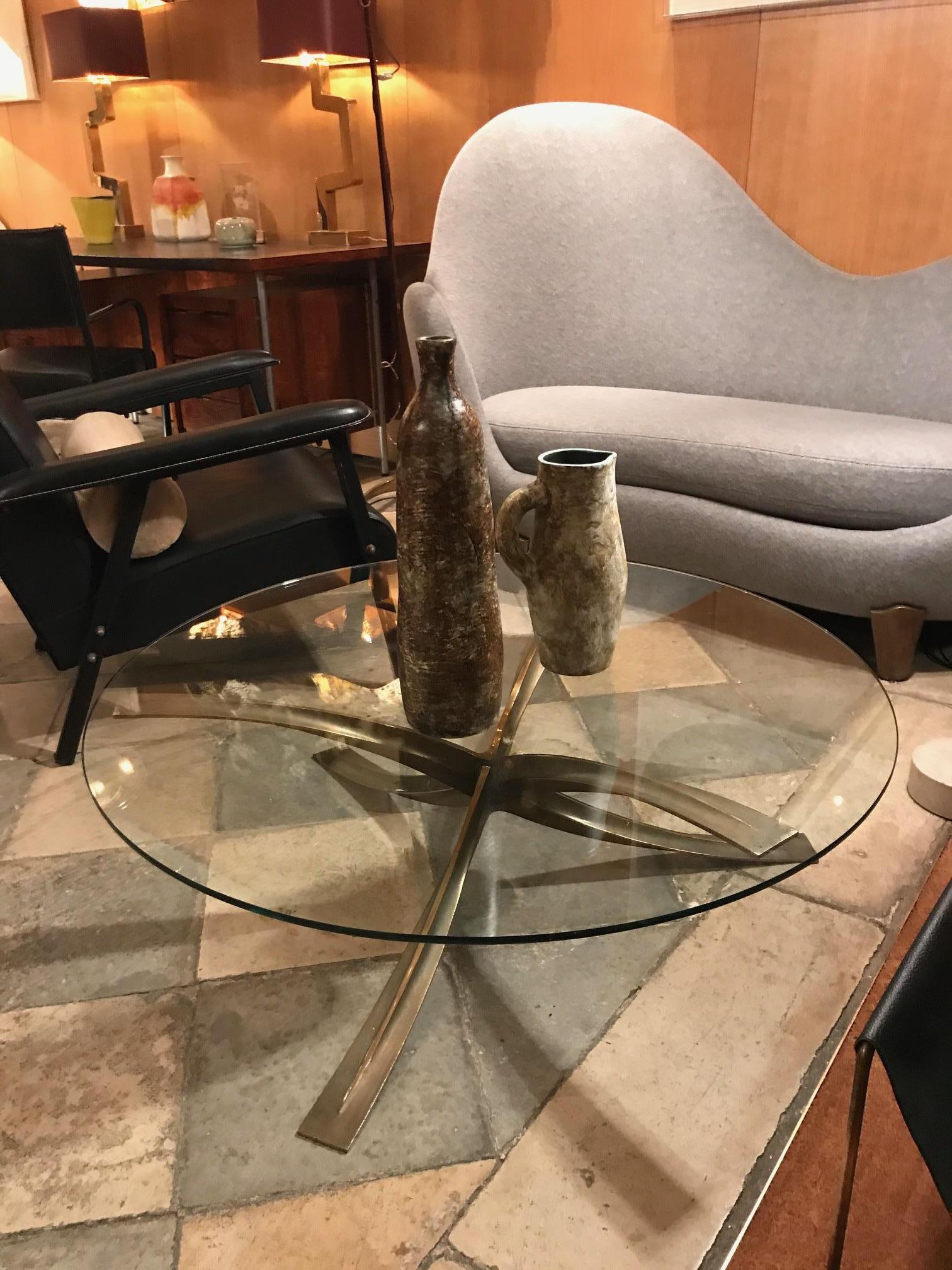 Bronze and Glass Coffee Table by Michel Mangematin 1