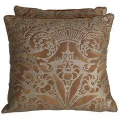 Bronze and Gold Campanelle Patterned Fortuny Accent Pillows, Pair