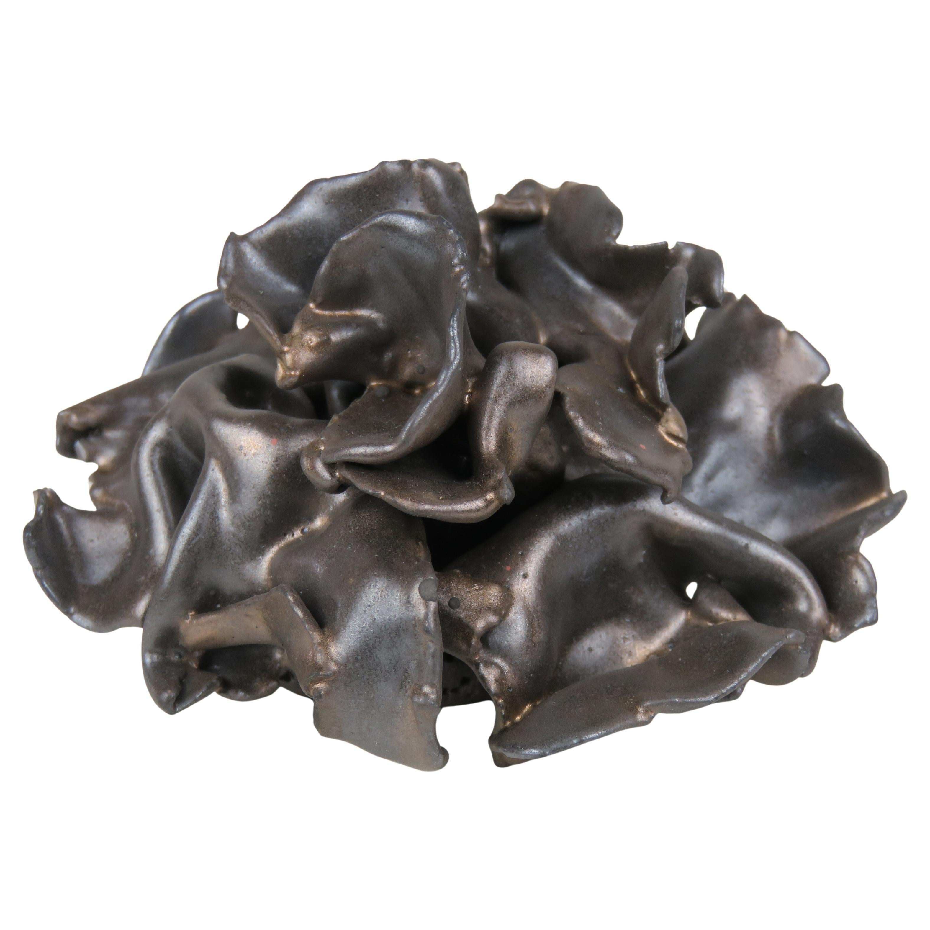 Bronze and Gold Glazed Handmade Ceramic Floral Desk Sculpture For Sale