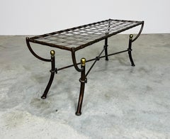 Bronze And Gold Toned Wrought-Iron Decorator X-Base Cabriole Leg Bench