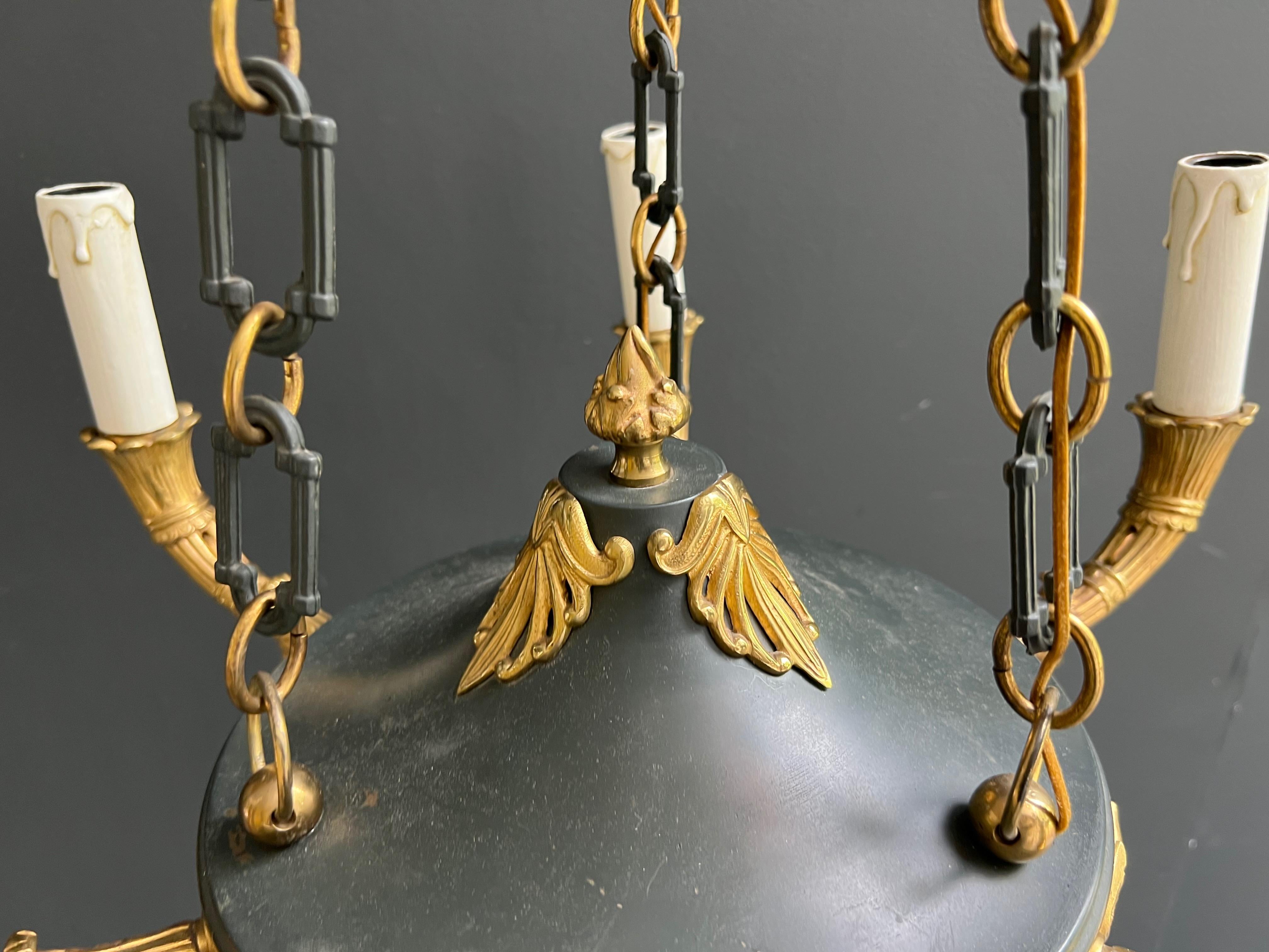 Araña de Bronce y Chapa Verde Estilo Imperio en venta 2
