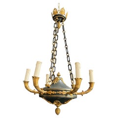 Lustre de style Empire en bronze et tôle verte