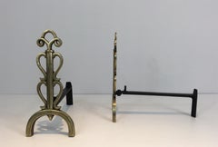 Bronze and Iron Andirons, Signed, French, circa 1930