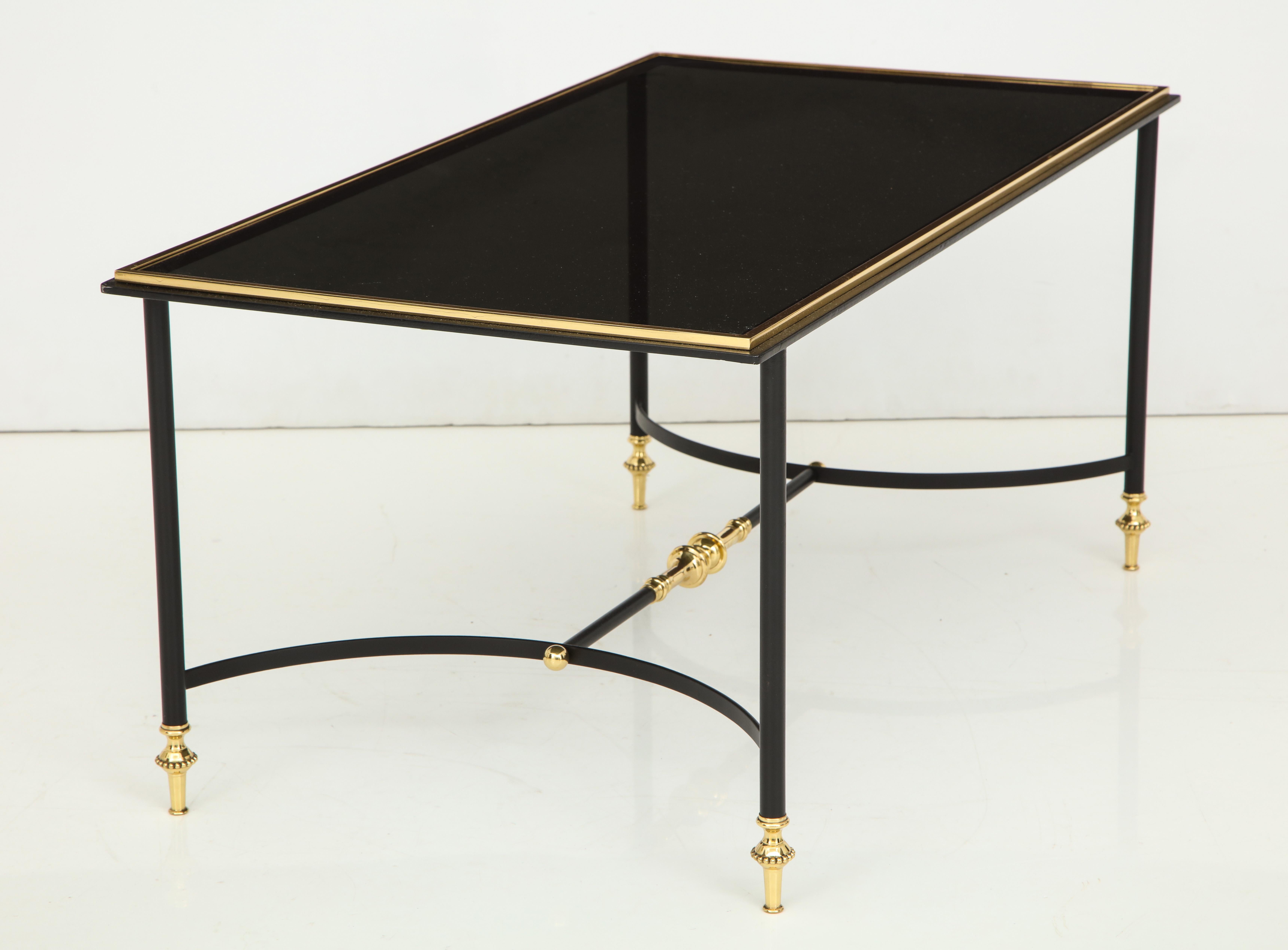Bronze and Iron Coffee Table with Black Glass Top For Sale 9