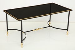 Bronze and Iron Coffee Table with Black Glass Top