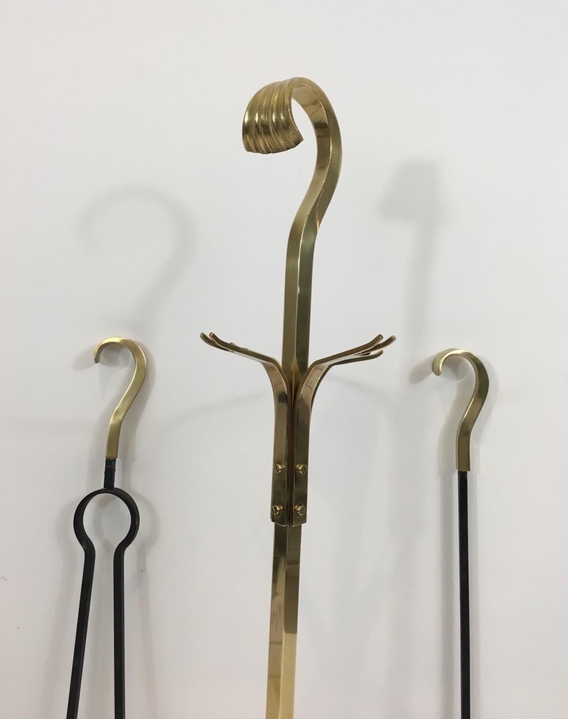 Late 20th Century Bronze and Iron Fire Place Tools, French, circa 1970