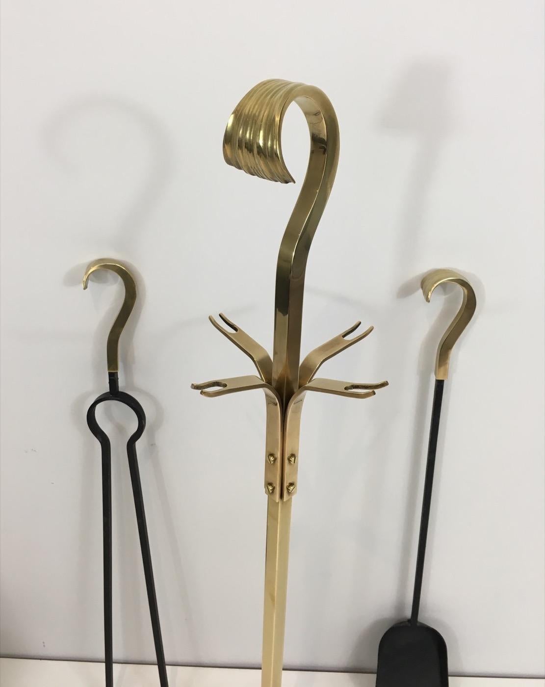 Wrought Iron Bronze and Iron Fire Place Tools, French, circa 1970