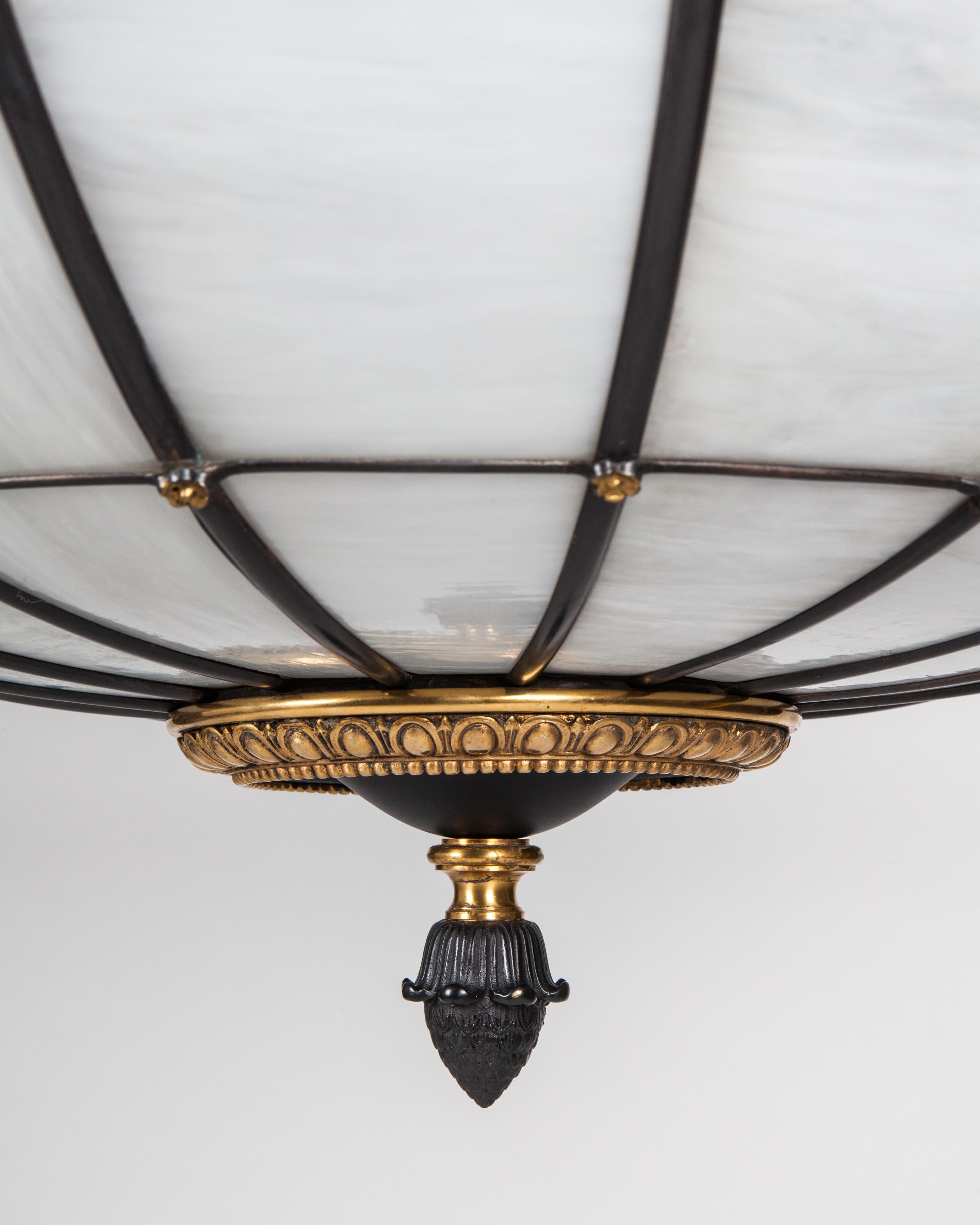 Antique Bronze and Leaded Glass Chandelier, circa 1920 1