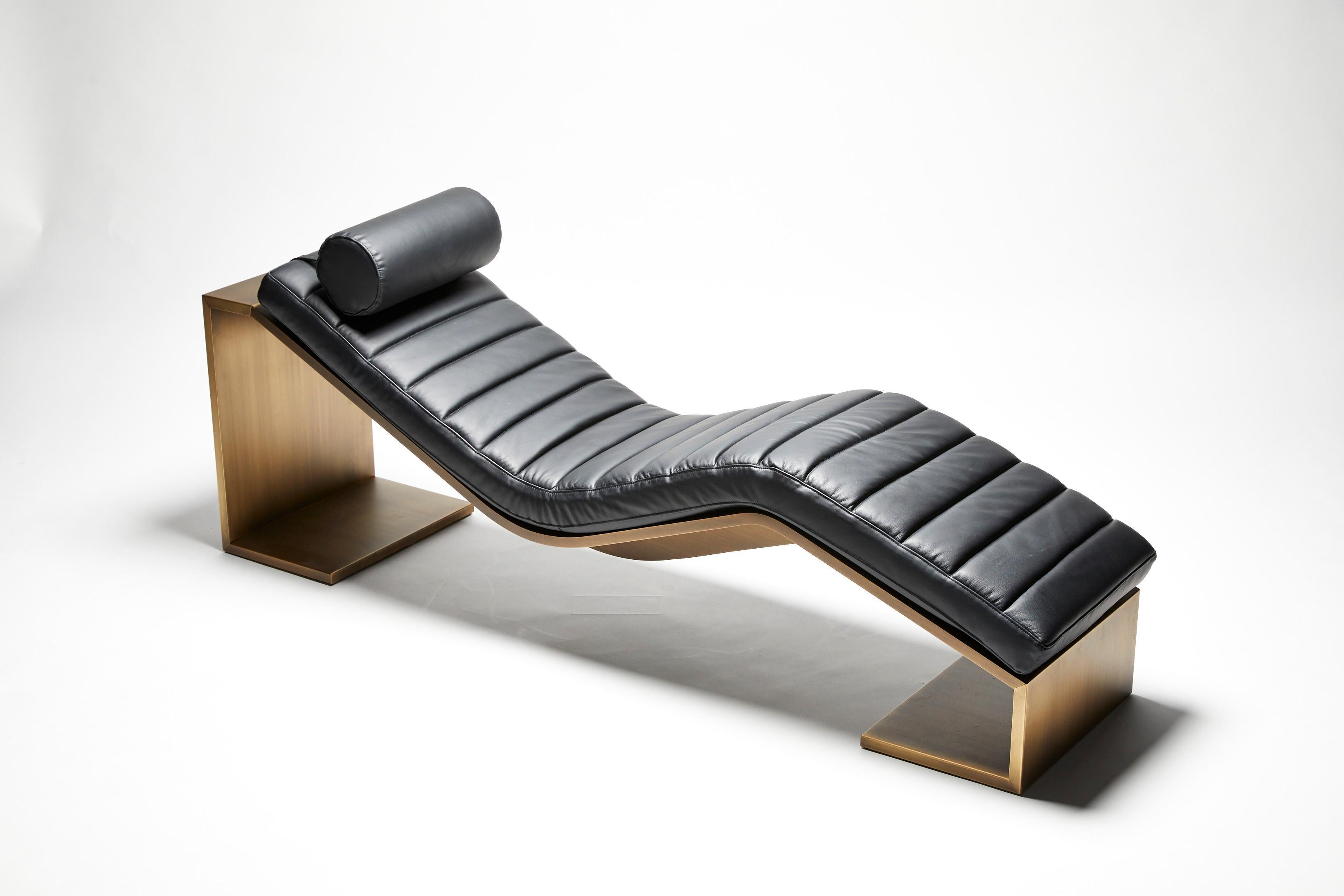 Modern Bronze & Leather Bench, KIMANI Lounge by Reda Amalou, 2019, Gallery Collection For Sale