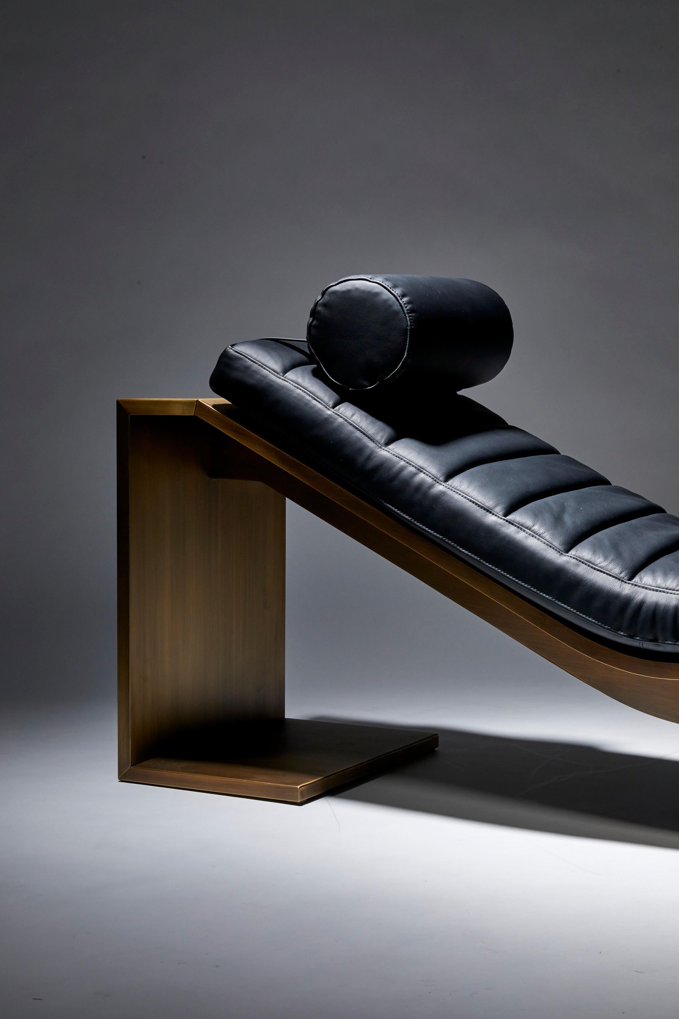 Brushed Bronze and Leather Bench, KIMANI Lounge by Reda Amalou, 2019, Gallery Collection For Sale