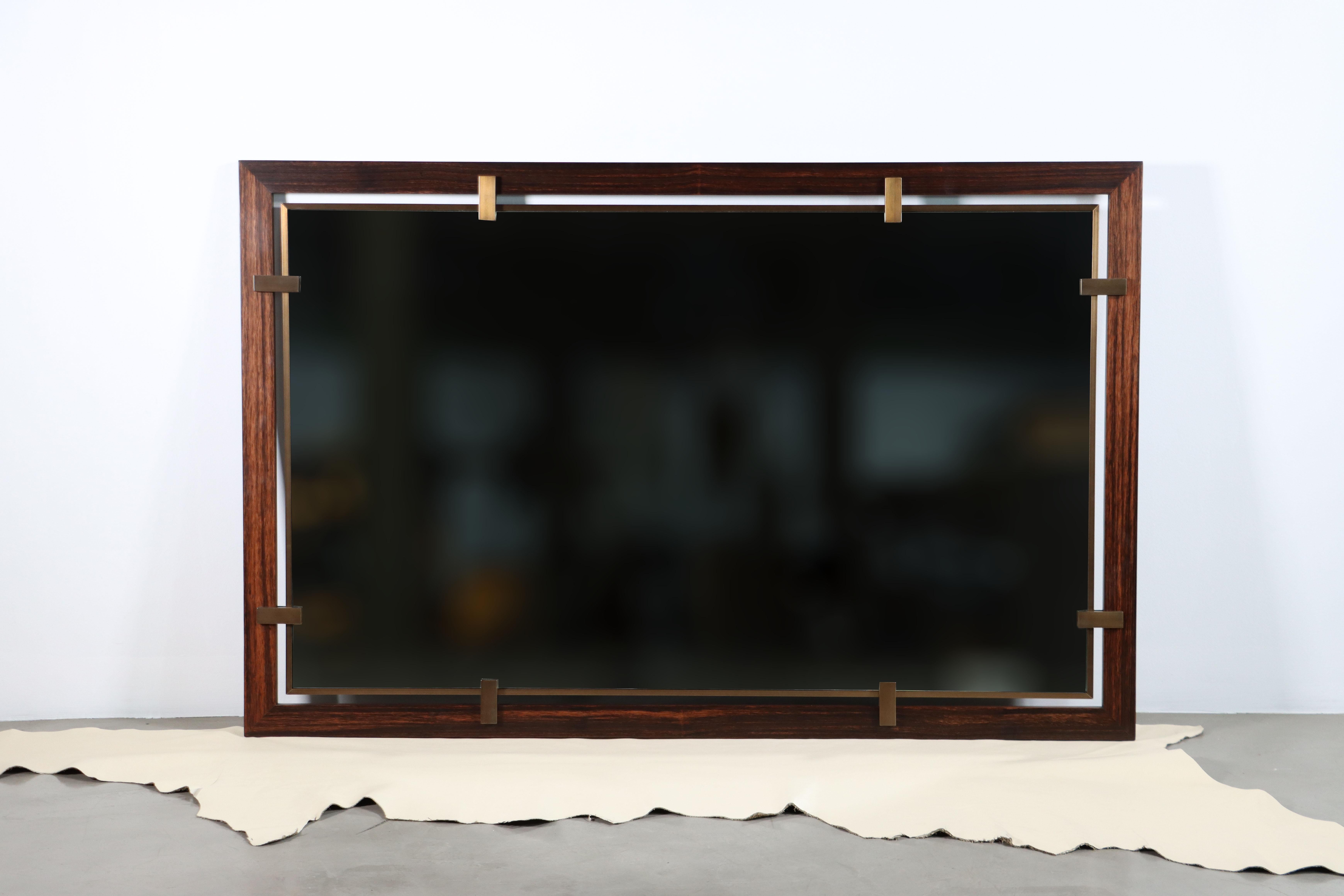 Argentine Bronze and Macassar Ebony Floating Frame Modern Wall Mirror by Costantini, Marco For Sale