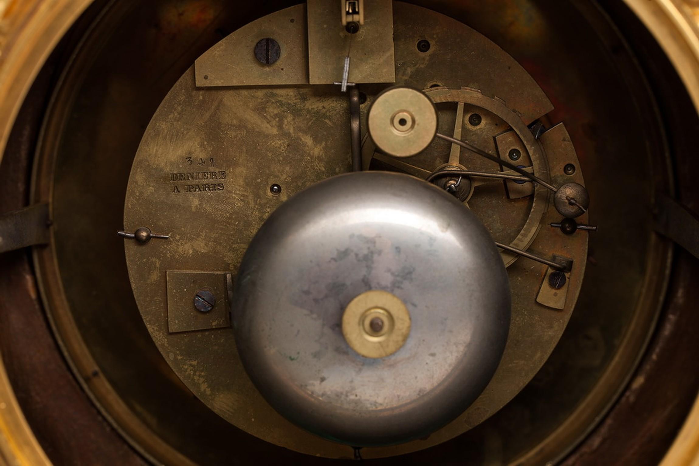 Bronze and Malachite Figural Large Clock by Jean François Denière, 1774-1866 For Sale 3