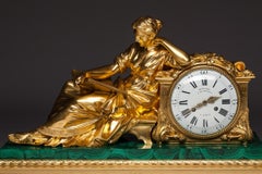 Bronze and Malachite Figural Large Clock by Jean François Denière, 1774-1866