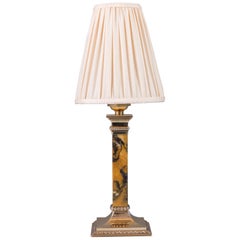 Bronze and Marble Art Deco Table Lamp with Fabric Shade, circa 1920s