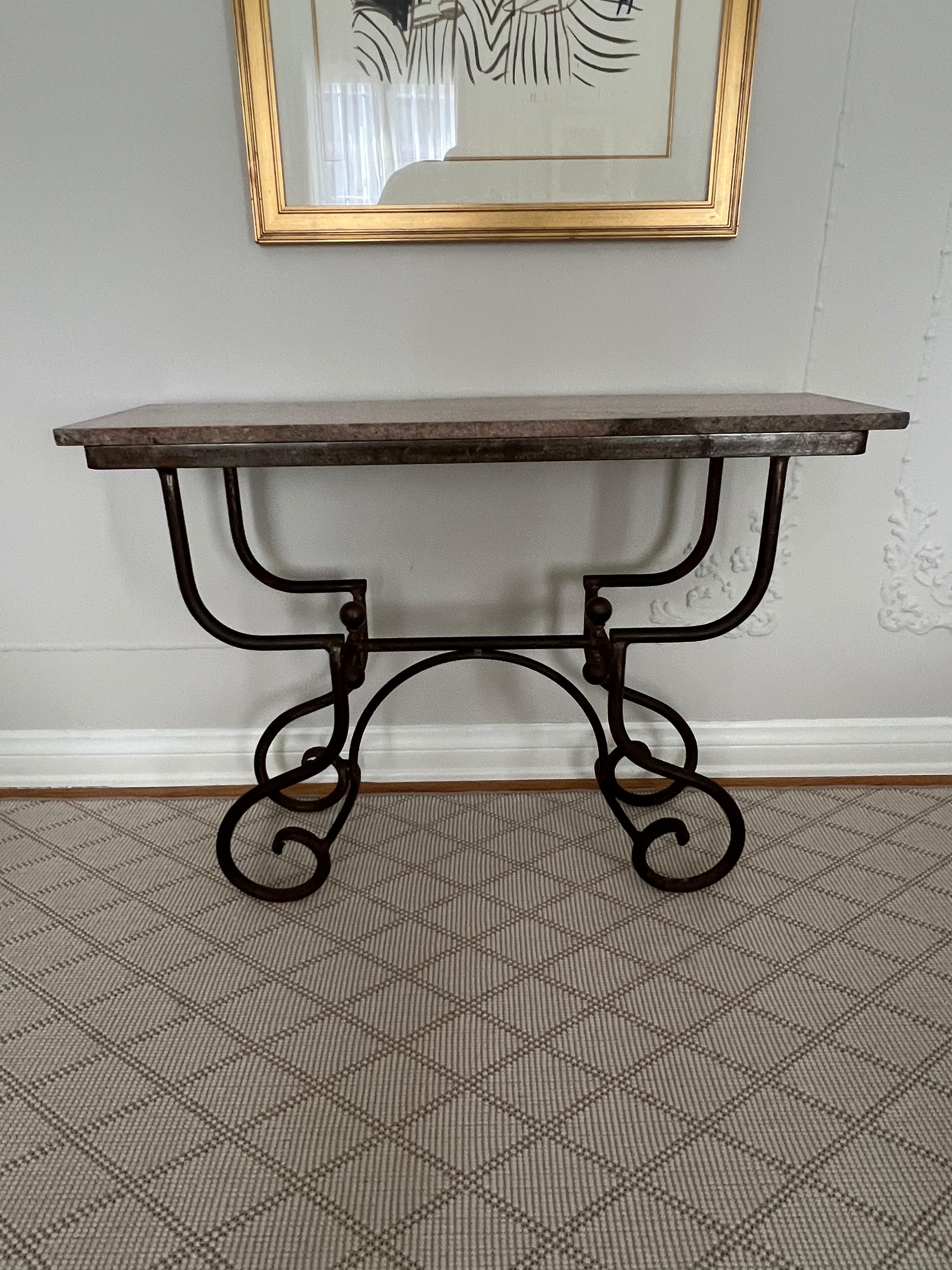 Patinated Bronze and Marble Baker's Table