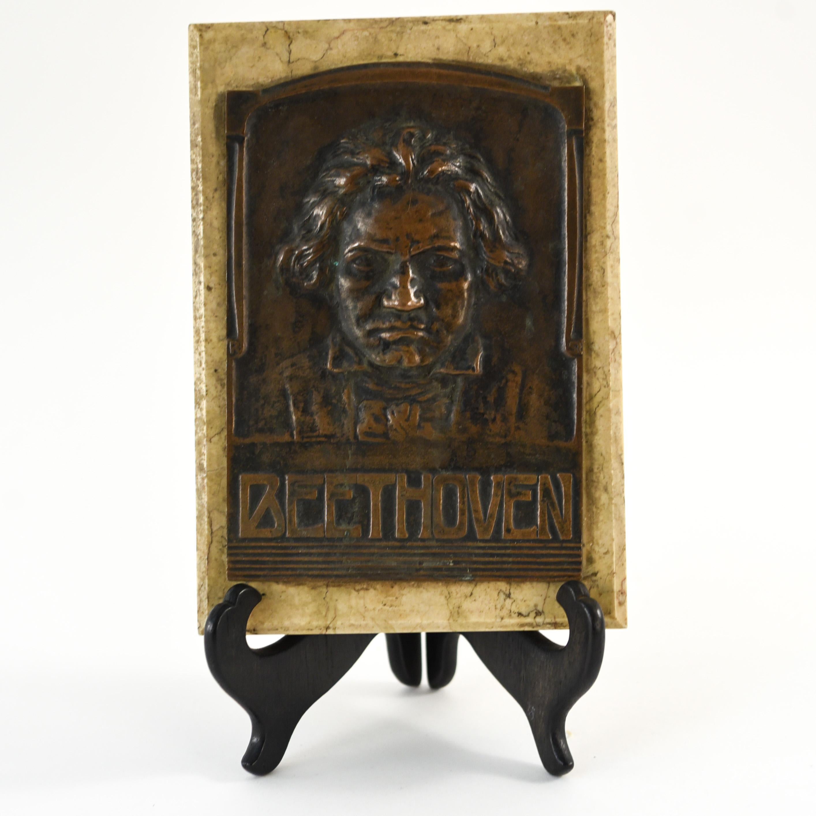 Bronze and Marble Beethoven Plaque In Good Condition In Norwalk, CT