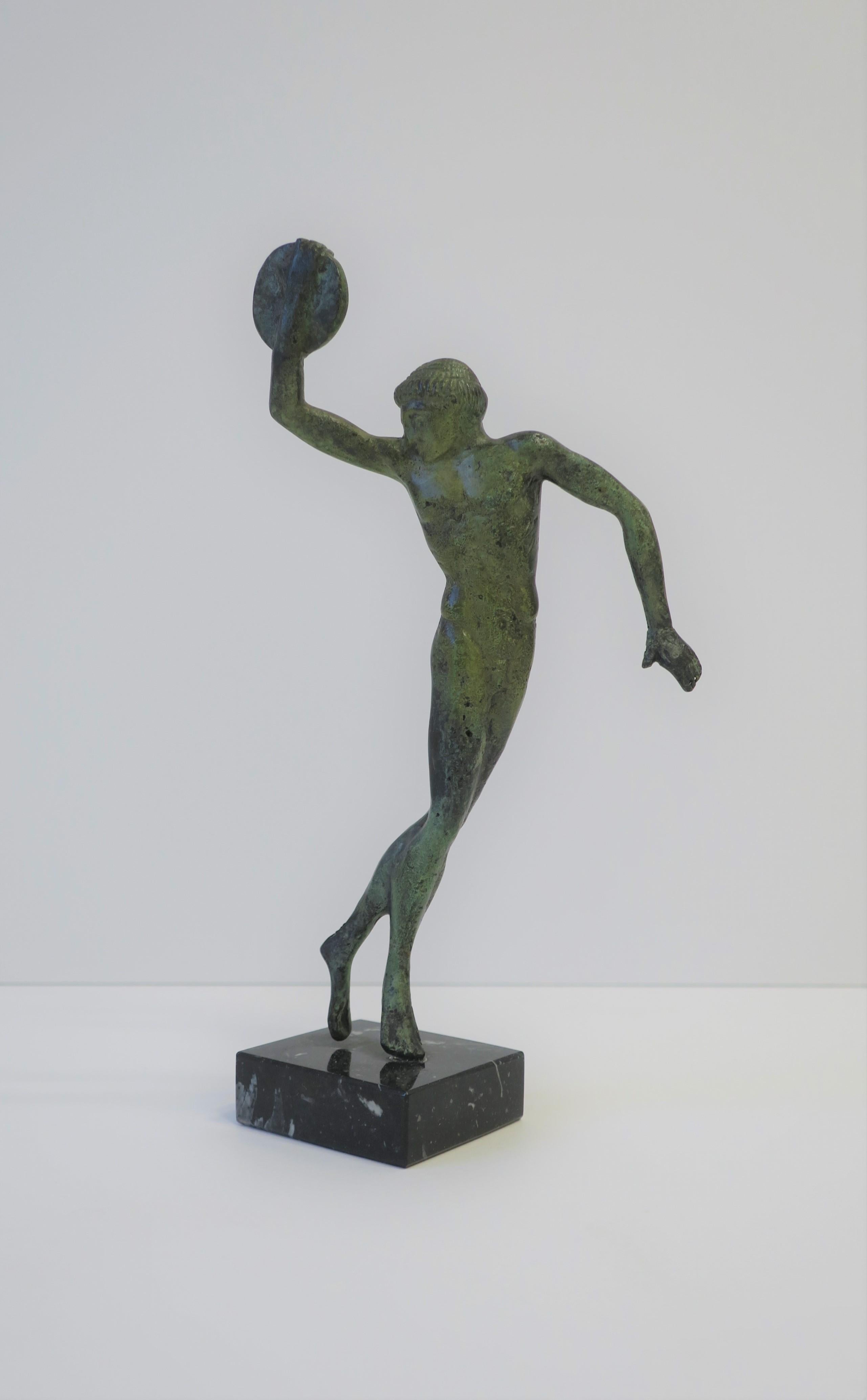 Bronze and Marble Classical Greek Male Figurative Sculpture In Good Condition In New York, NY