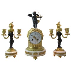 Antique Bronze and Marble Clockset